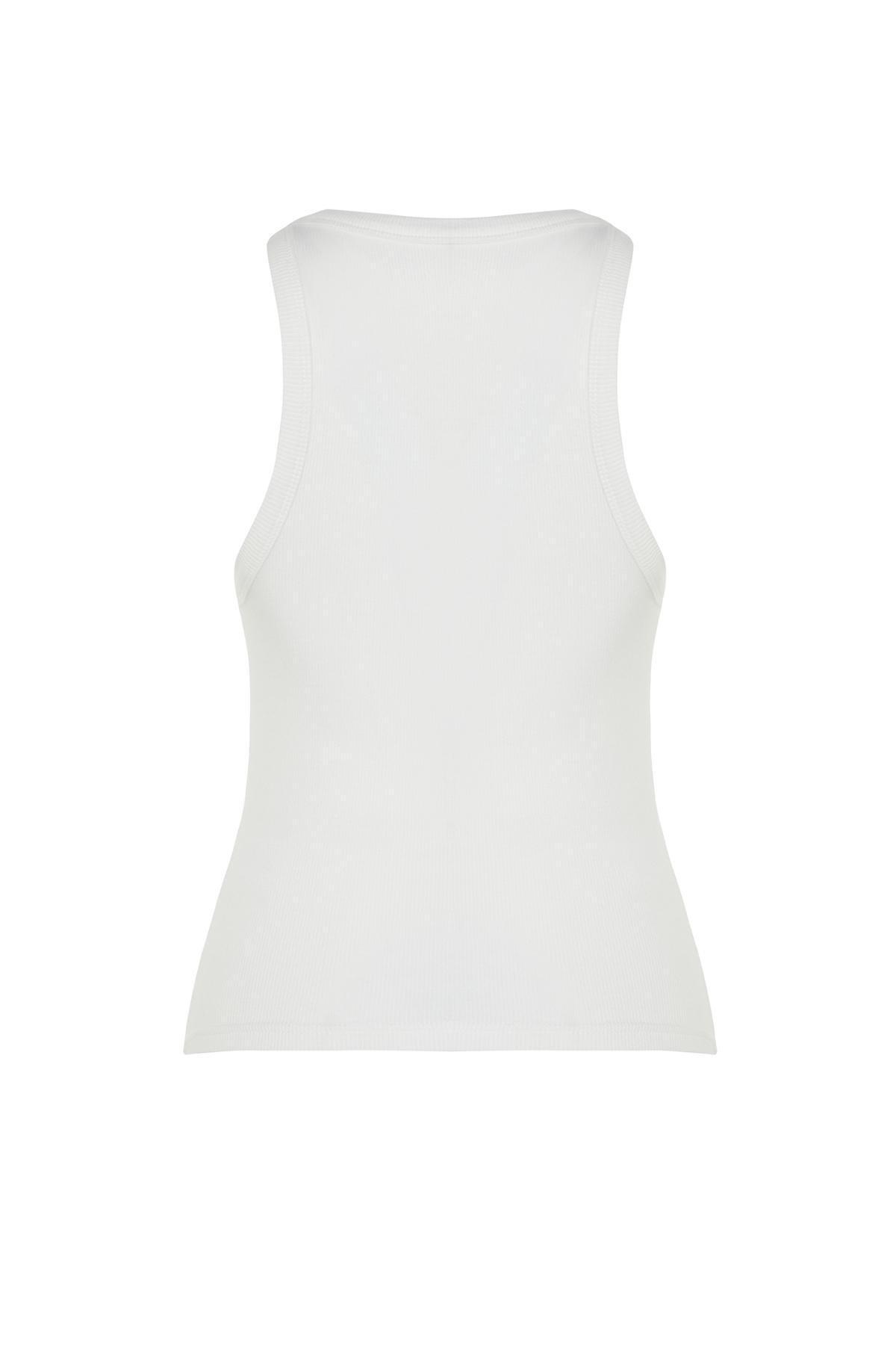 Cream Halter Neck Ribbed Knitted Undershirt, , large image number 6