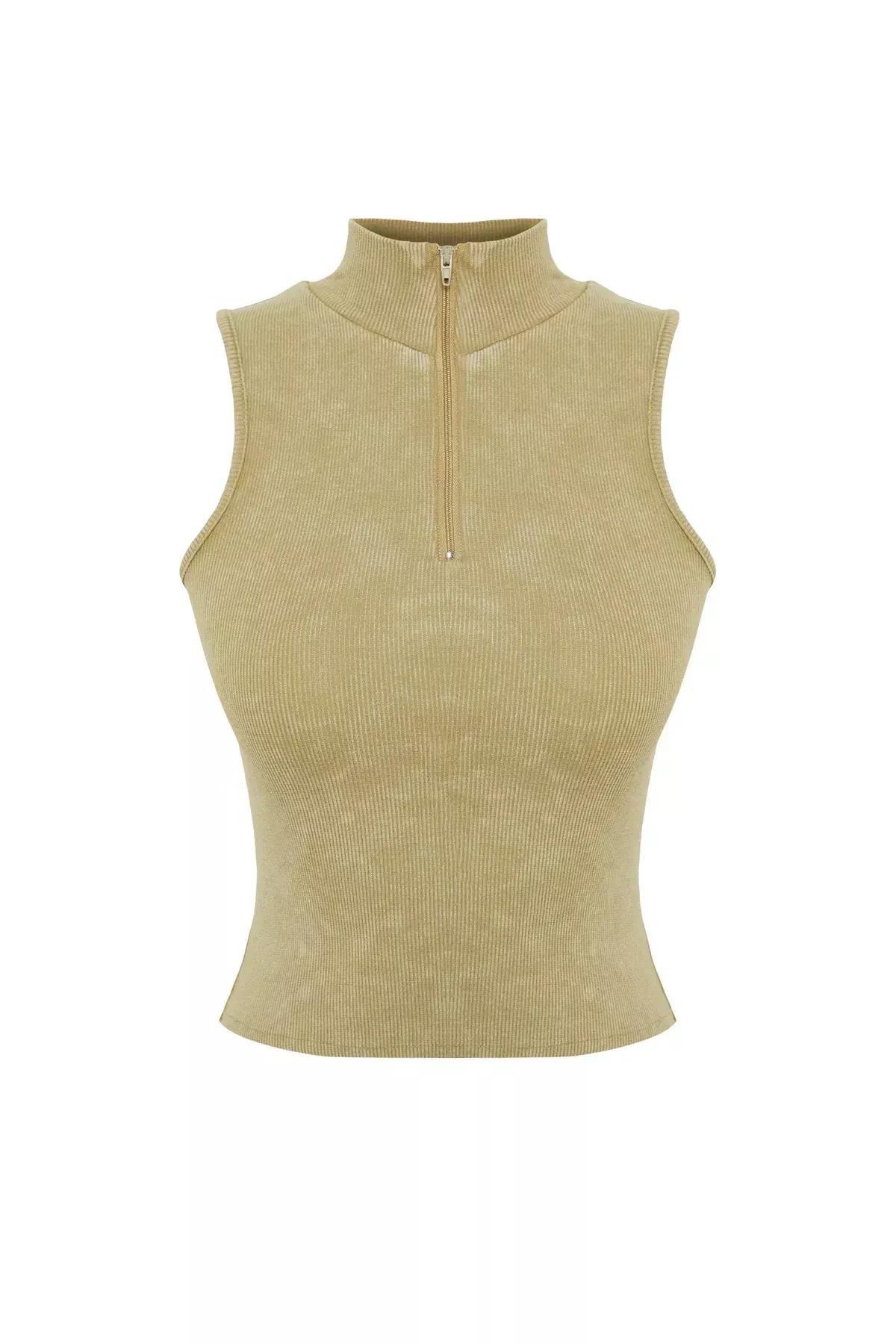 بلوزة مُحاكة من قماش مرن، كاكي, Khaki, large image number 5