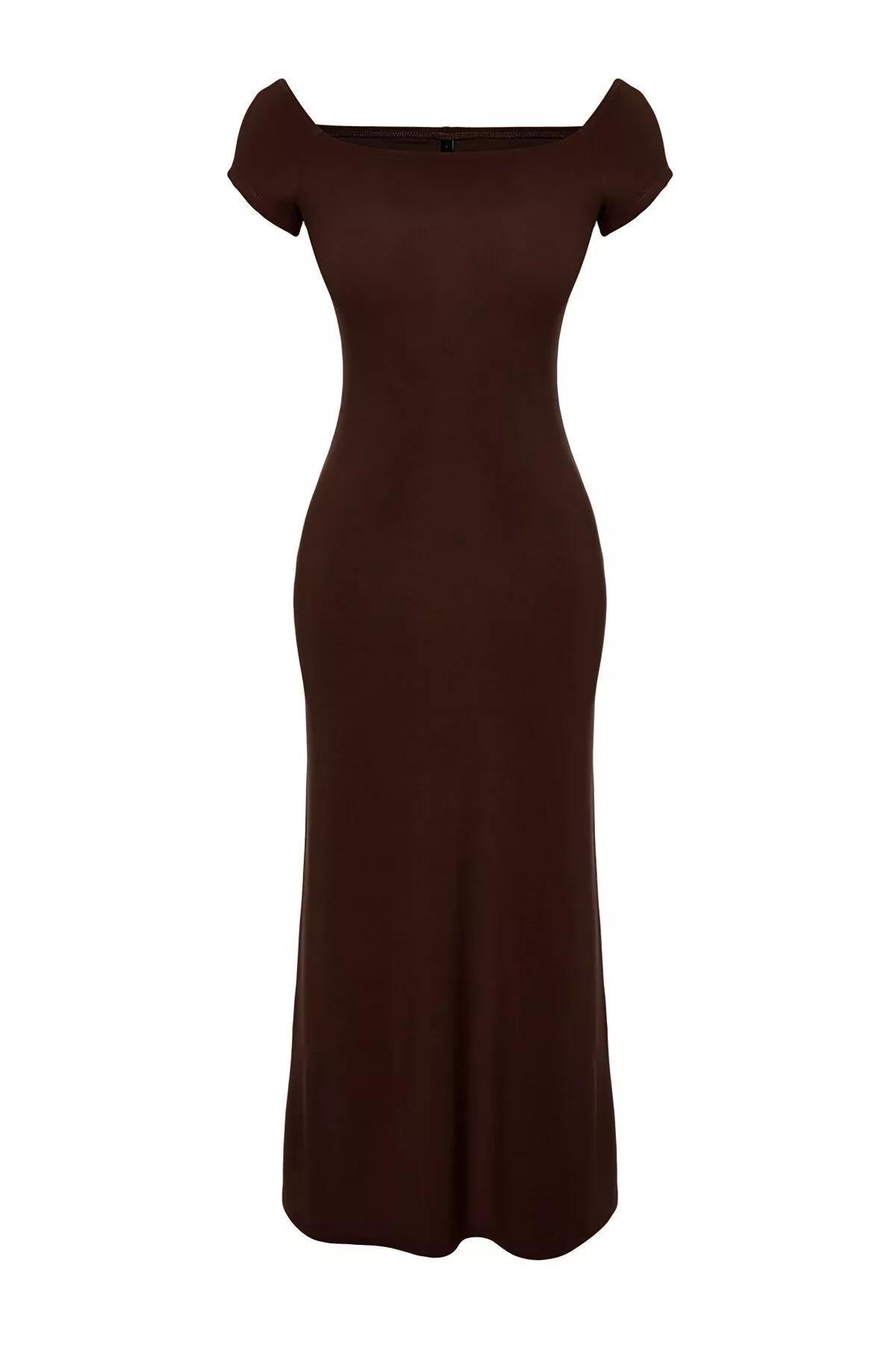 Brown Stretchy Knitted Maxi Dress, Brown, large image number 10