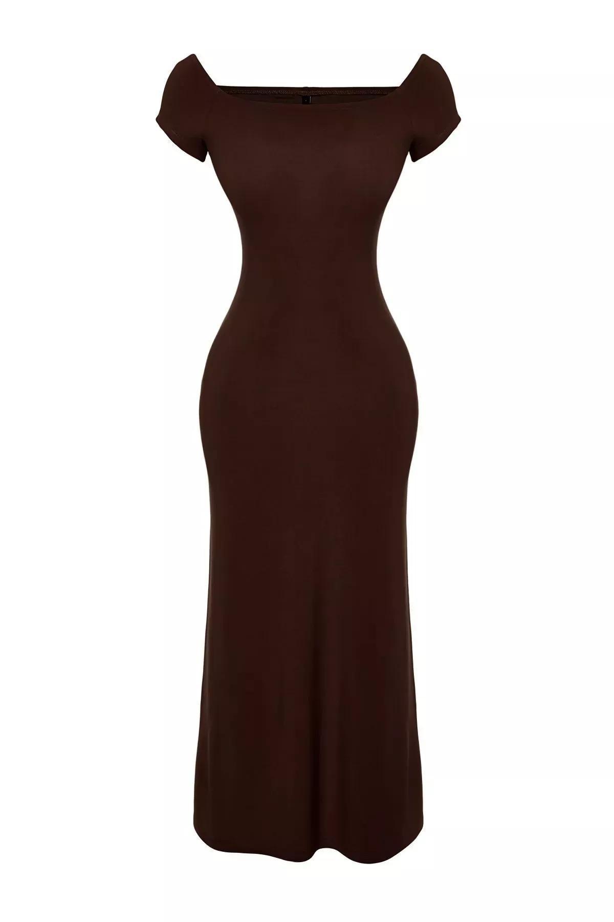 Brown Stretchy Knitted Maxi Dress, Brown, large image number 11