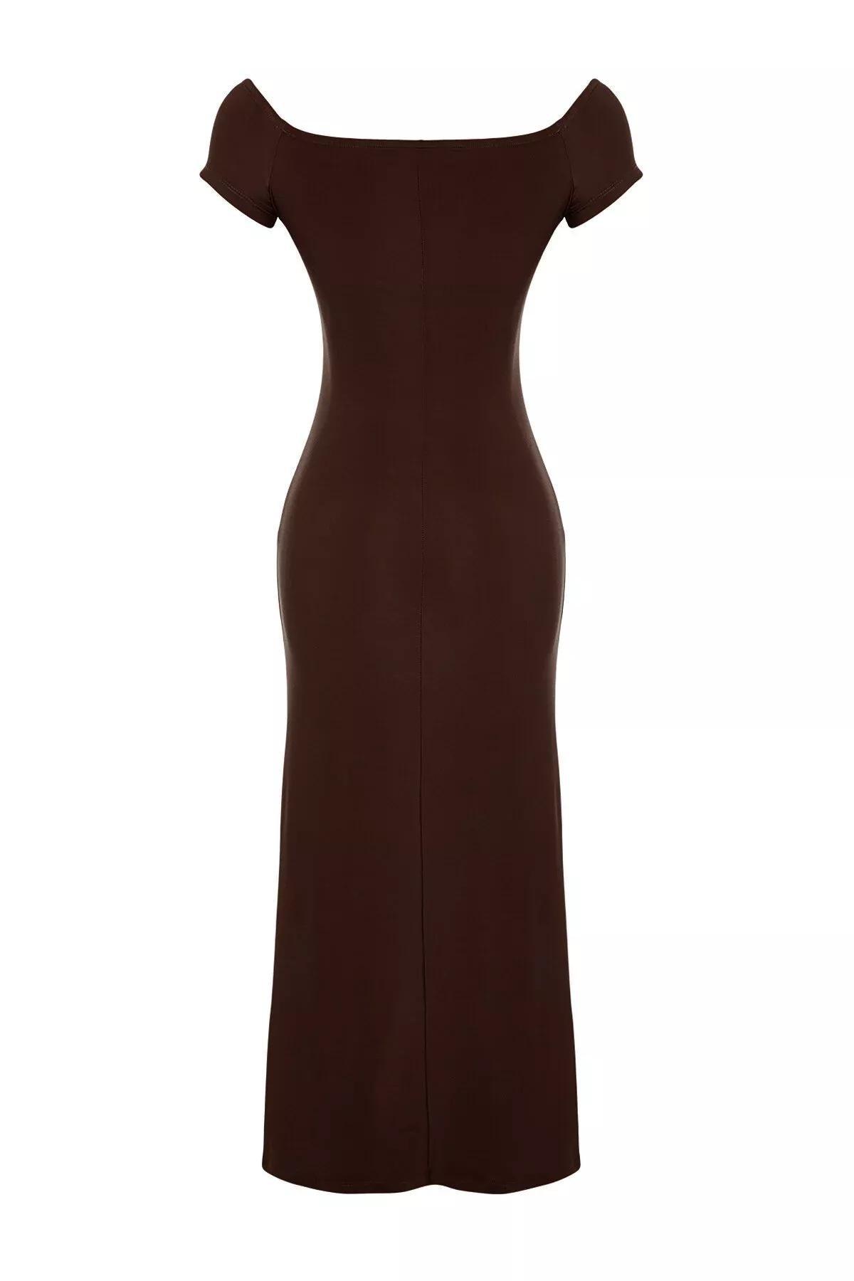 Brown Stretchy Knitted Maxi Dress, Brown, large image number 13