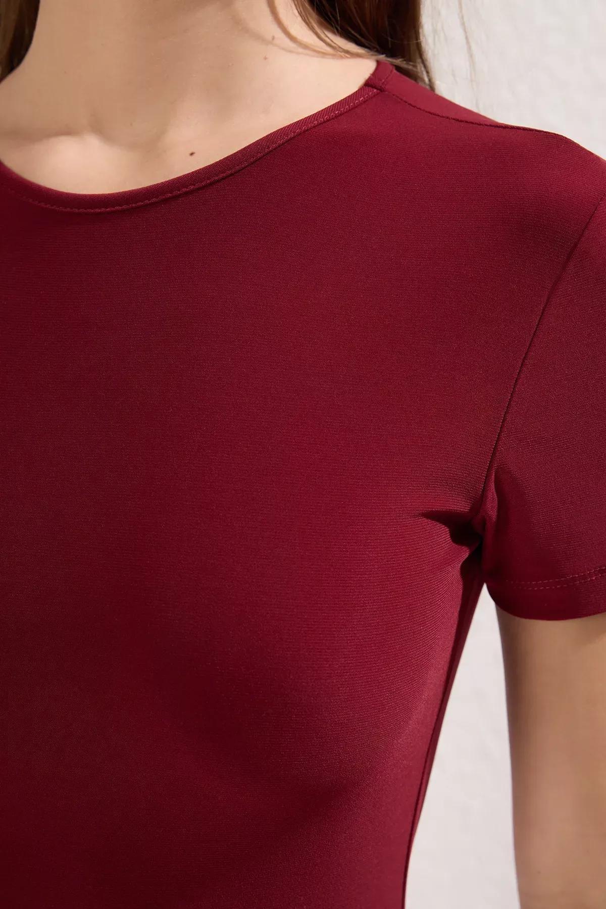 Burgundy Crew Neck Maxi Pencil Dress, , large image number 2
