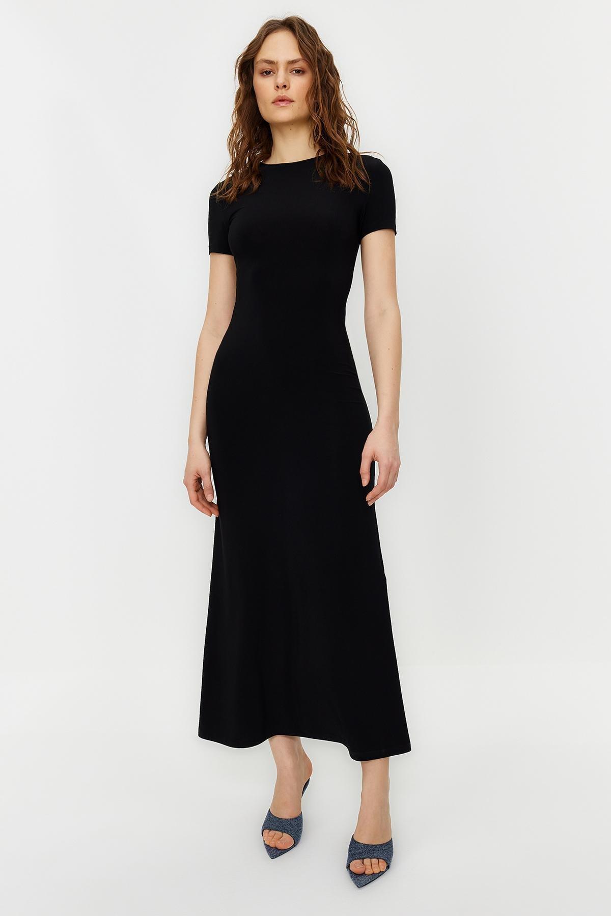 Black Short Sleeve Bodycon Maxi Dress, , large image number 0