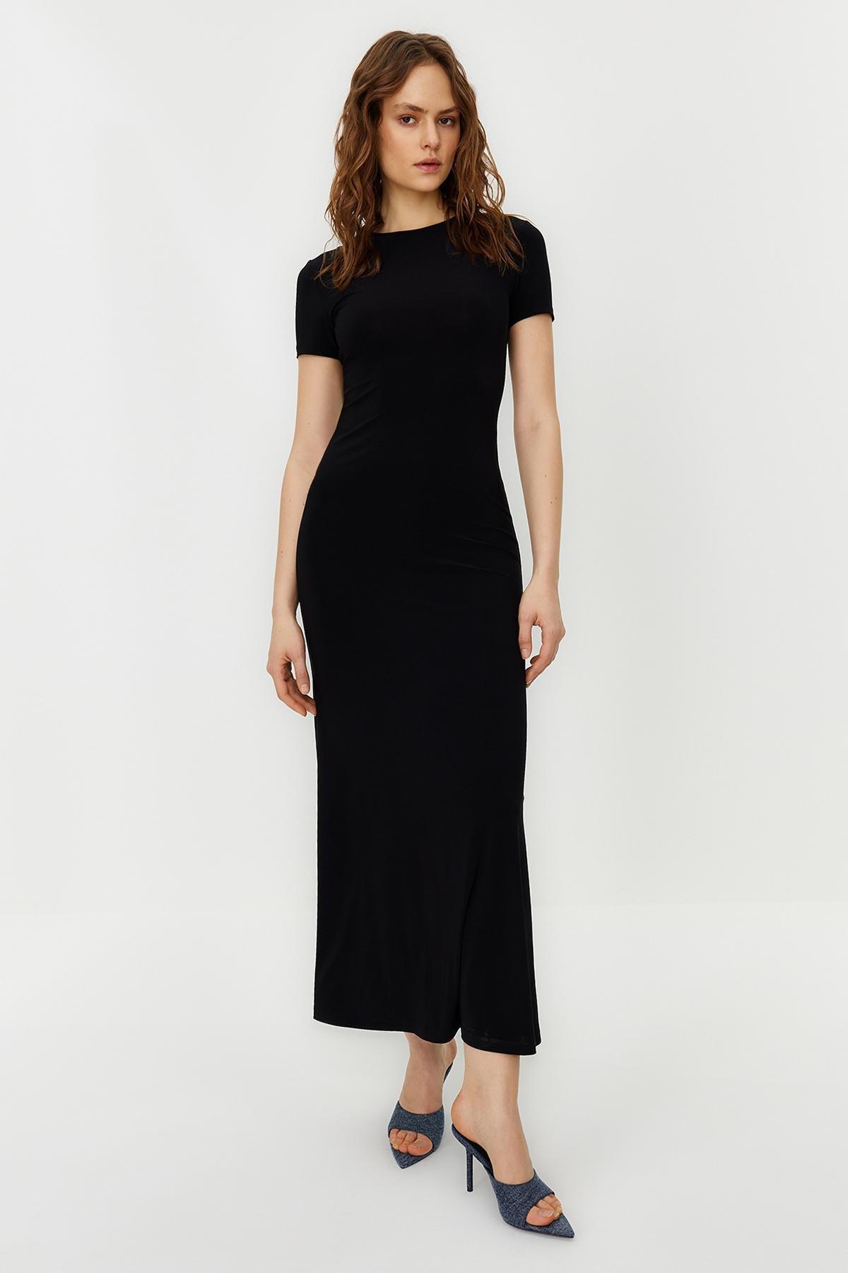 Black Short Sleeve Bodycon Maxi Dress, , large image number 1