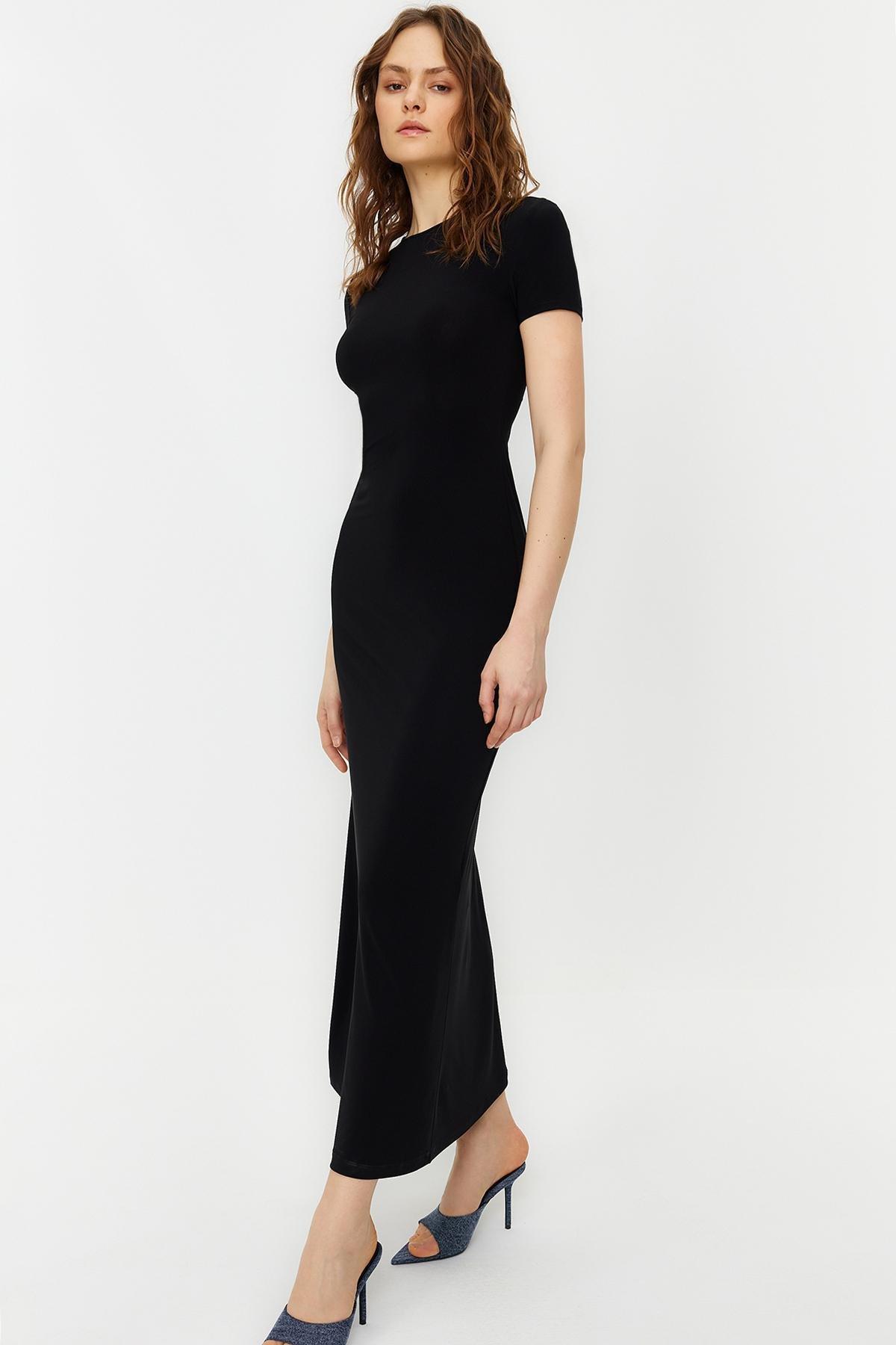 Black Short Sleeve Bodycon Maxi Dress, , large image number 2