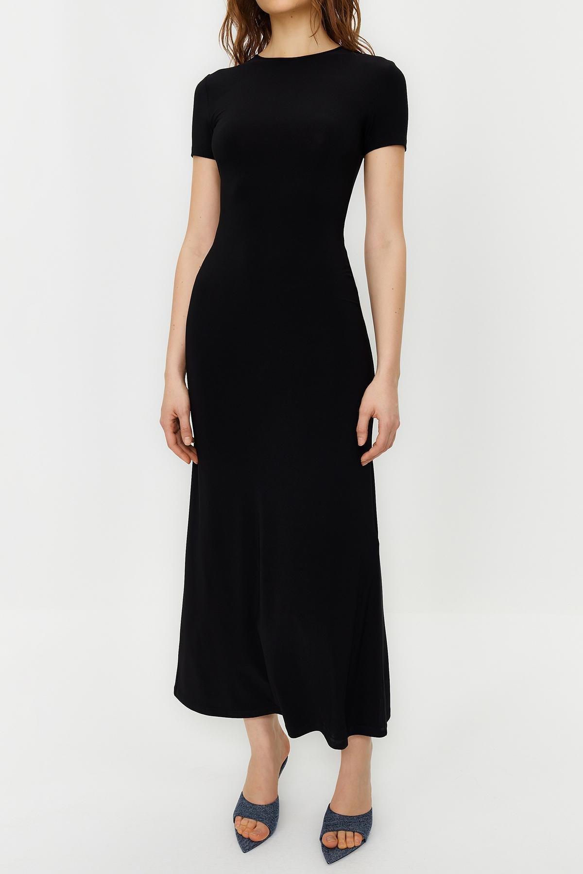 Black Short Sleeve Bodycon Maxi Dress, , large image number 3