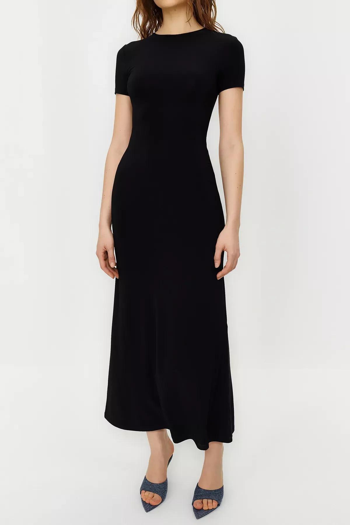 Black Short Sleeve Bodycon Maxi Dress, BLACK, large image number 3