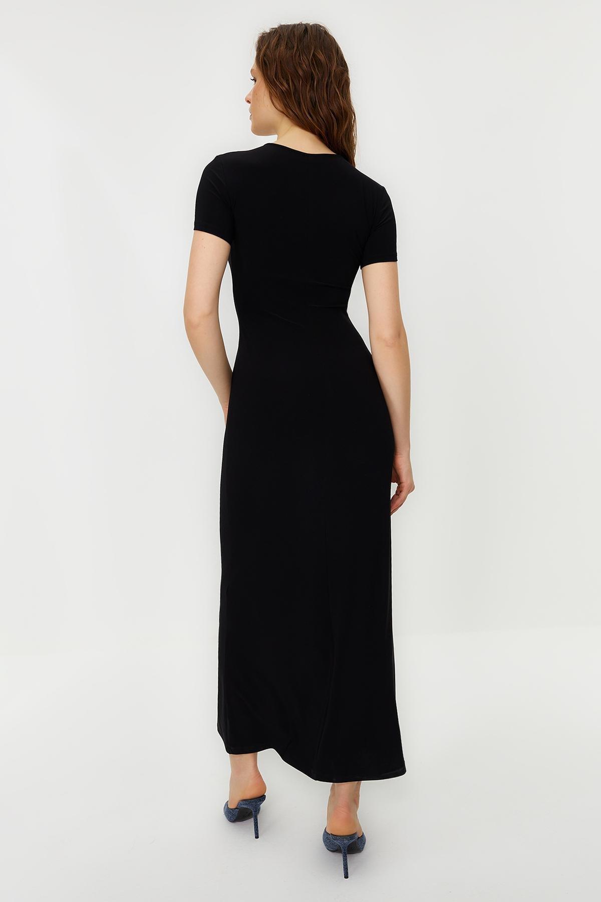 Black Short Sleeve Bodycon Maxi Dress, , large image number 4