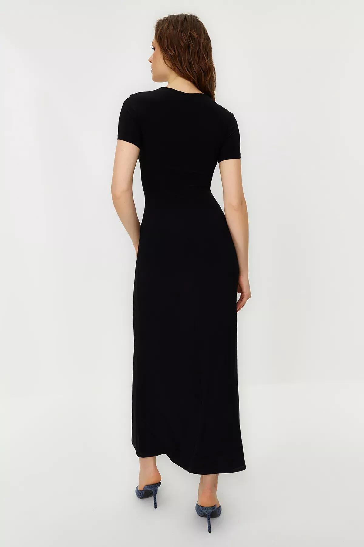 Black Short Sleeve Bodycon Maxi Dress, BLACK, large image number 4