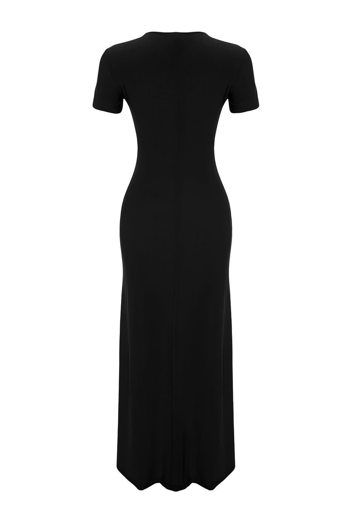 Black Short Sleeve Bodycon Maxi Dress, , large image number 5
