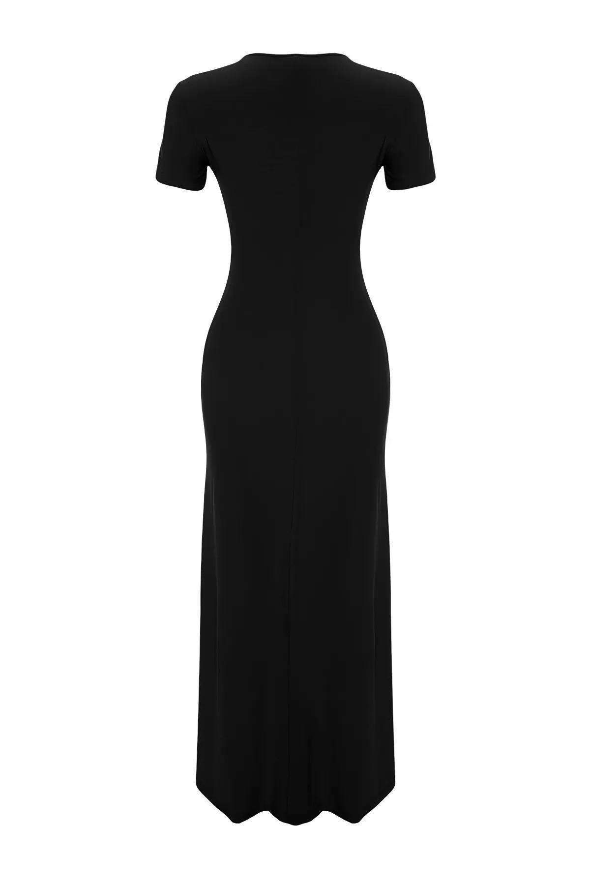 Black Short Sleeve Bodycon Maxi Dress, BLACK, large image number 5
