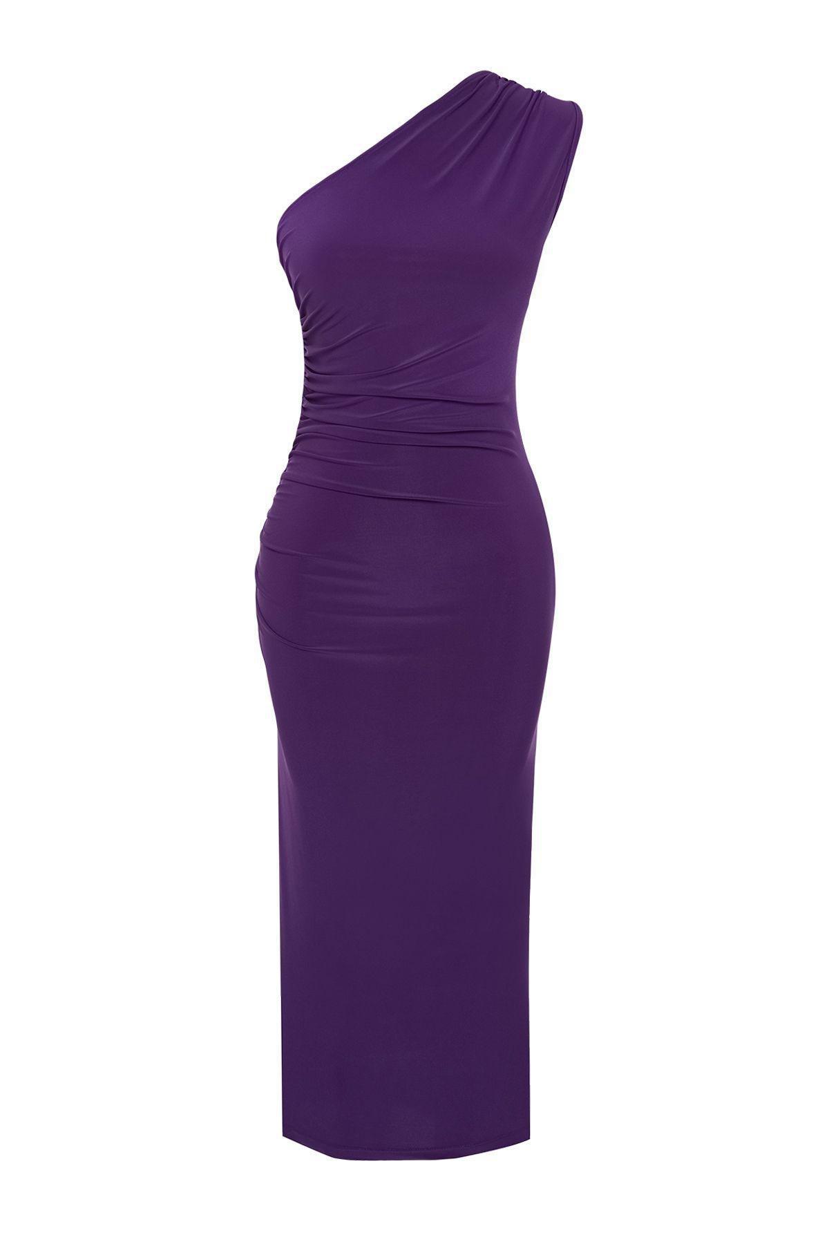 Purple Ruched Bodycon Midi Dress, , large image number 2