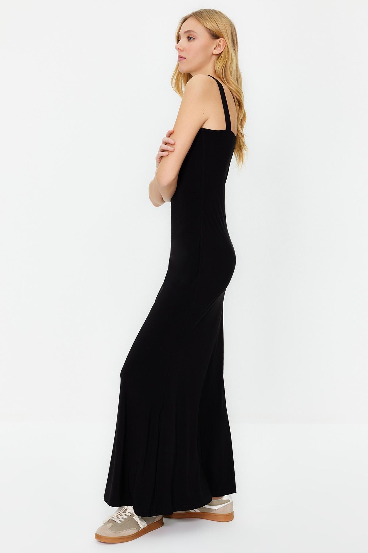 Black Thick Strap Knitted Maxi Dress, , large image number 1