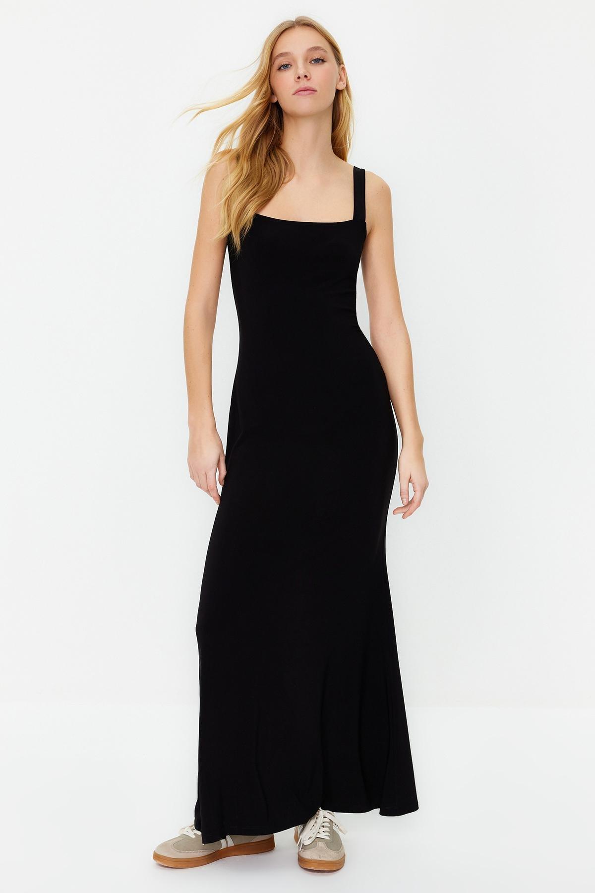Black Thick Strap Knitted Maxi Dress, , large image number 2