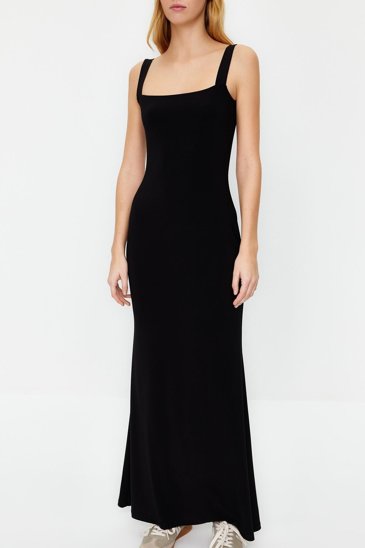 Black Thick Strap Knitted Maxi Dress, , large image number 3
