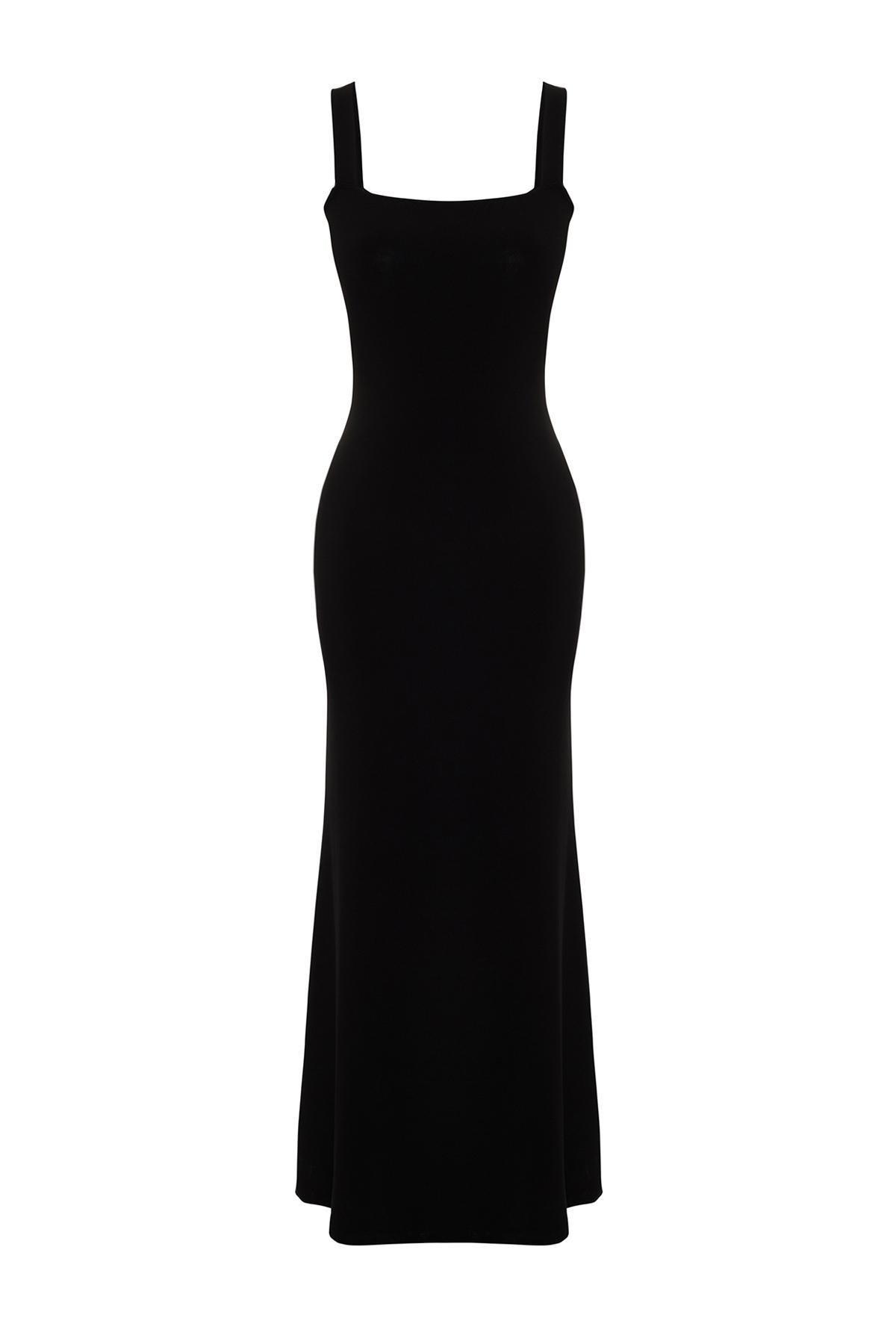 Black Thick Strap Knitted Maxi Dress, , large image number 5