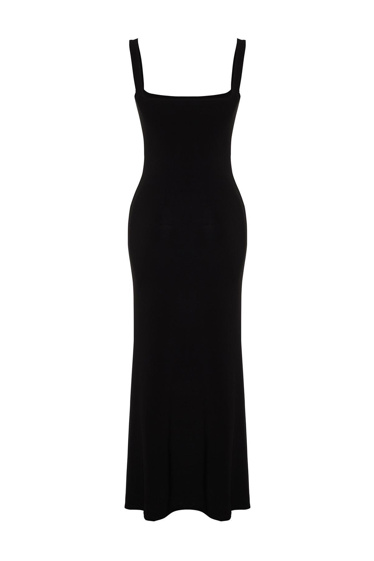 Black Thick Strap Knitted Maxi Dress, , large image number 6