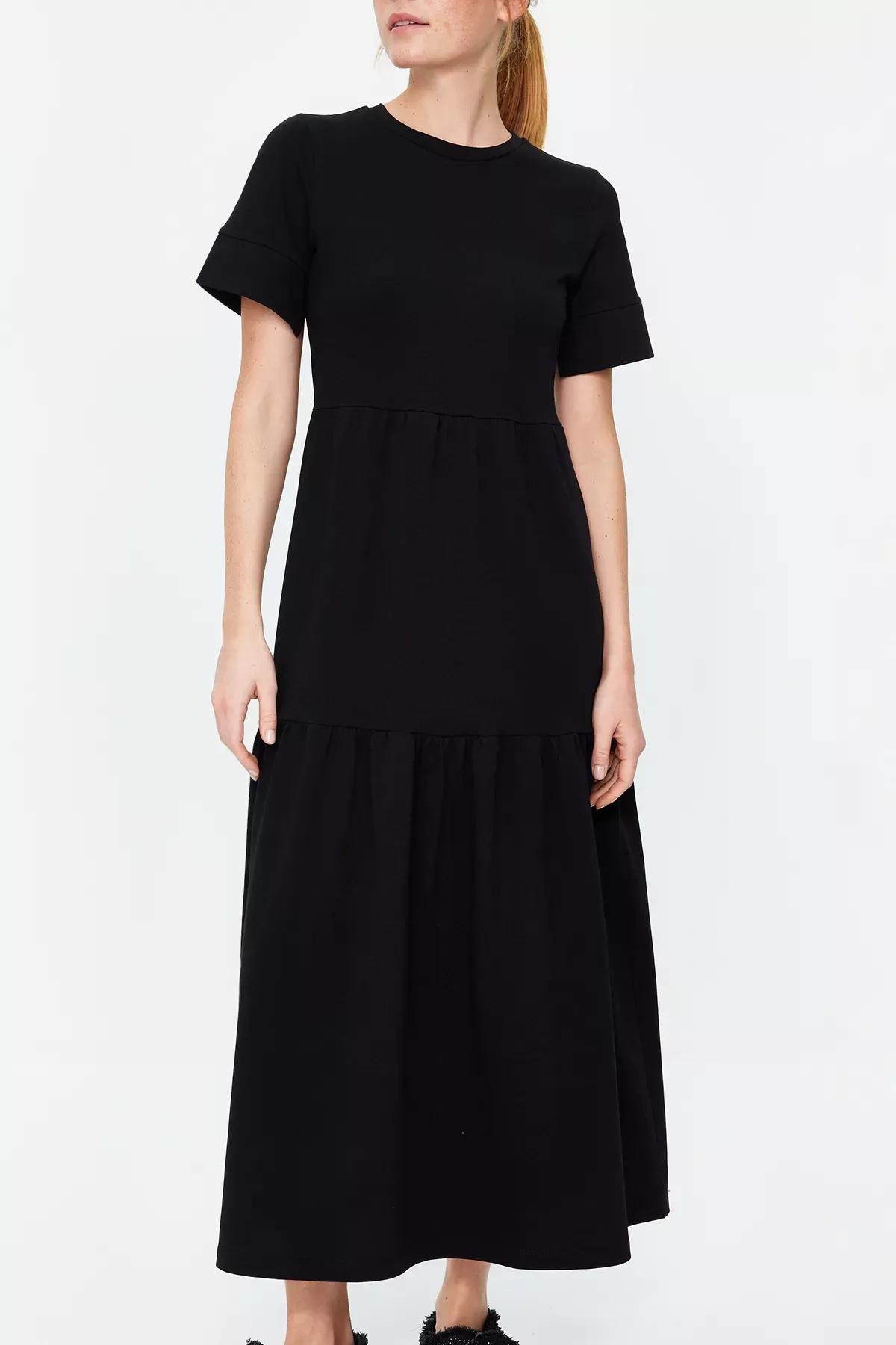 Black Crew Neck Knitted Dress, BLACK, large image number 2