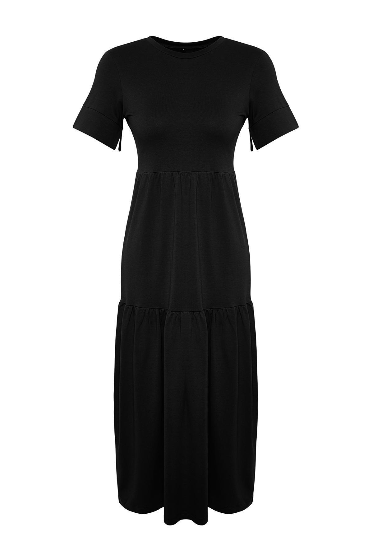 Black Crew Neck Knitted Dress, BLACK, large image number 5