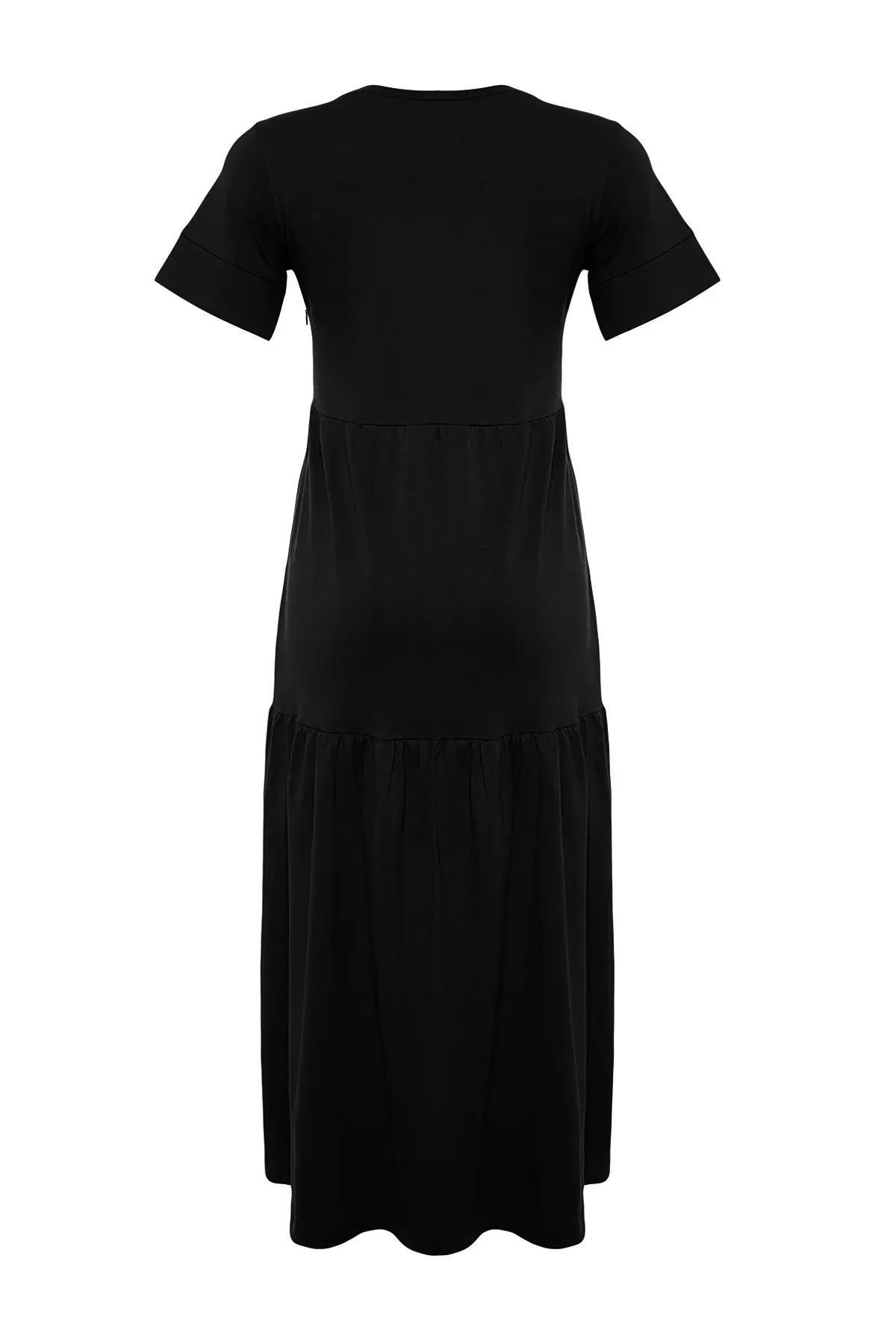 Black Crew Neck Knitted Dress, BLACK, large image number 6