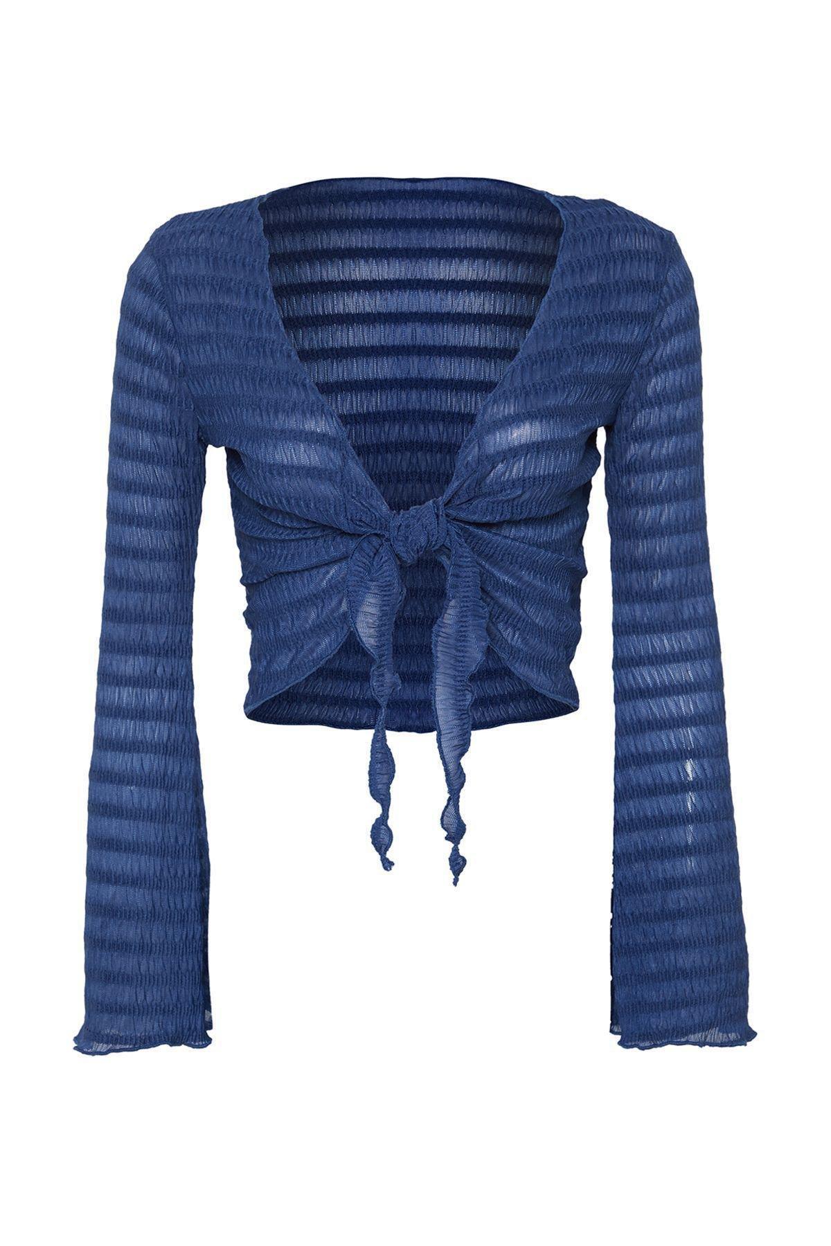 Indigo Knot Tie Front Blouse, , large image number 5