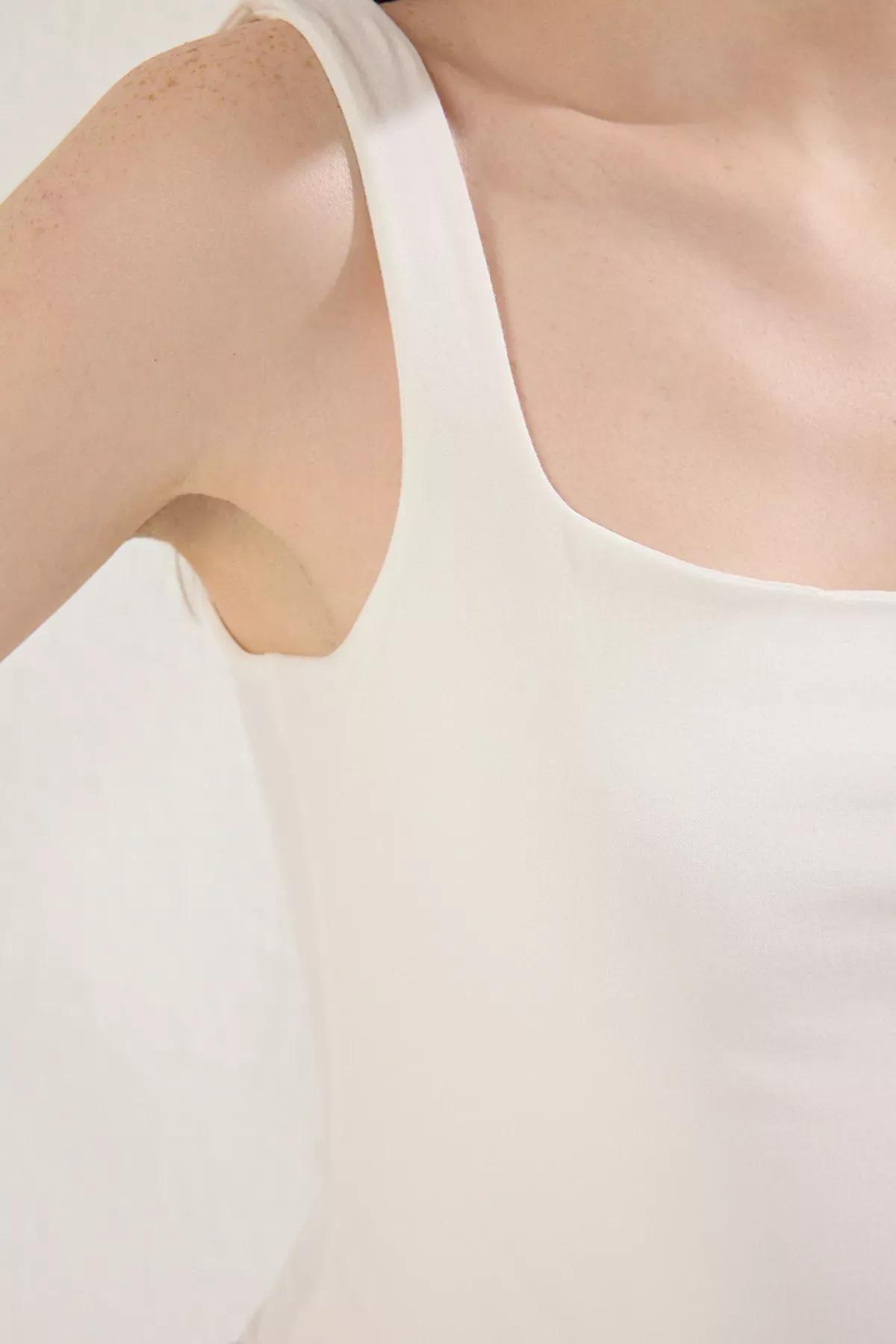 Beige Square Neck Snap Bodysuit, , large image number 2