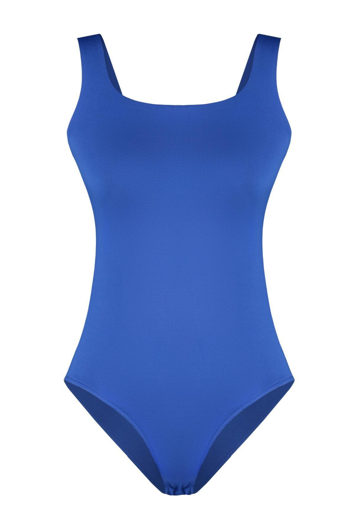 Blue Square Neck Knitted Bodysuit, , large image number 5