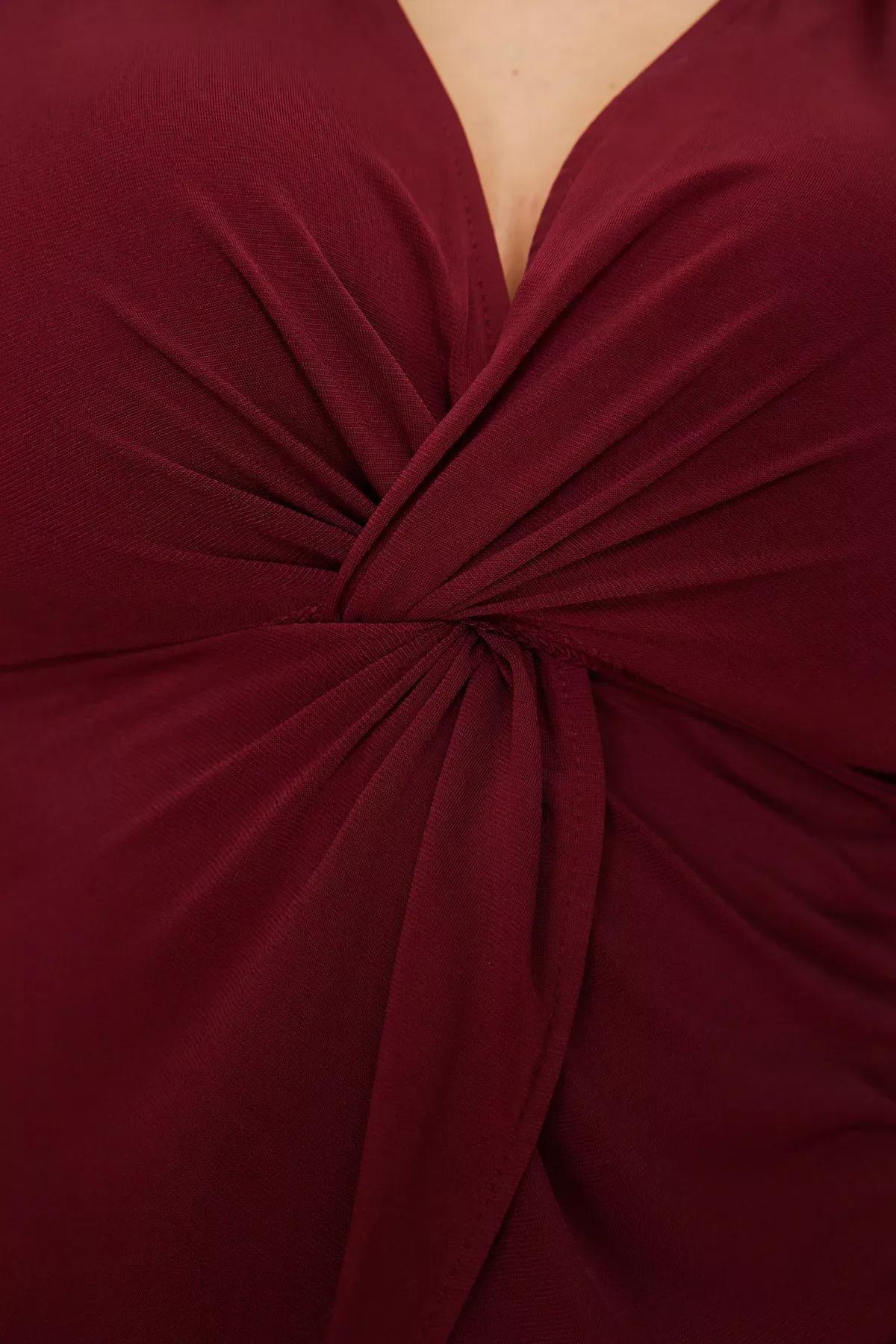 Burgundy Polo Neck Knitted Blouse, Burgundy, large image number 3