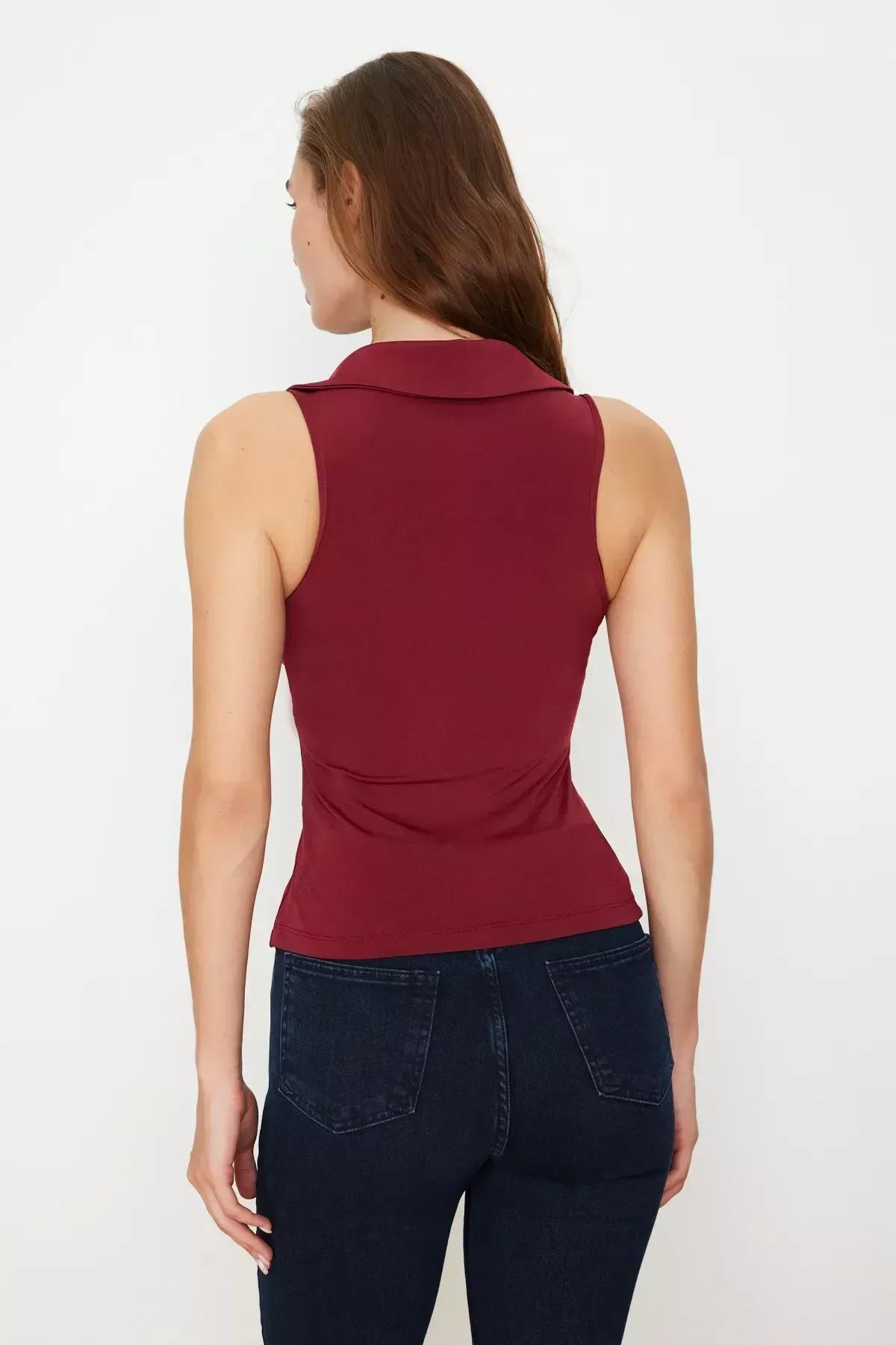Burgundy Polo Neck Knitted Blouse, Burgundy, large image number 4