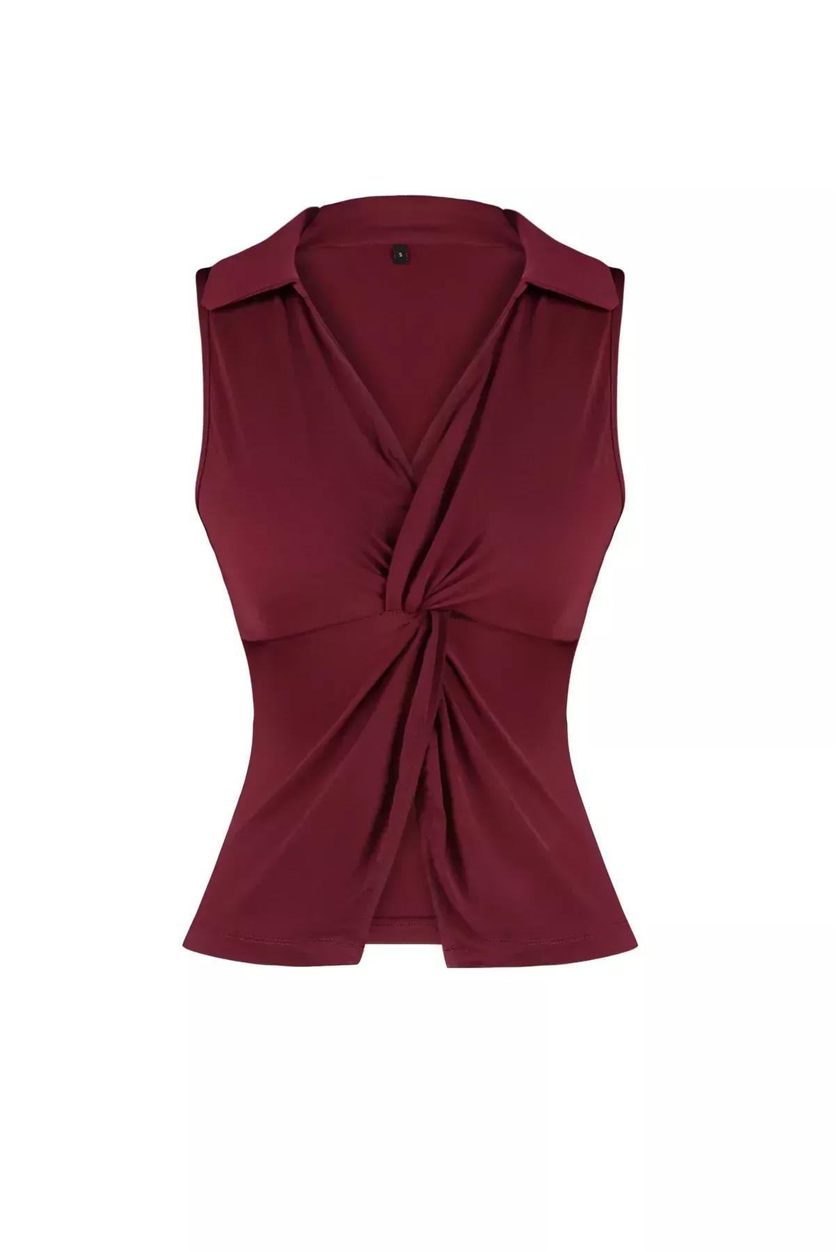 Burgundy Polo Neck Knitted Blouse, Burgundy, large image number 5