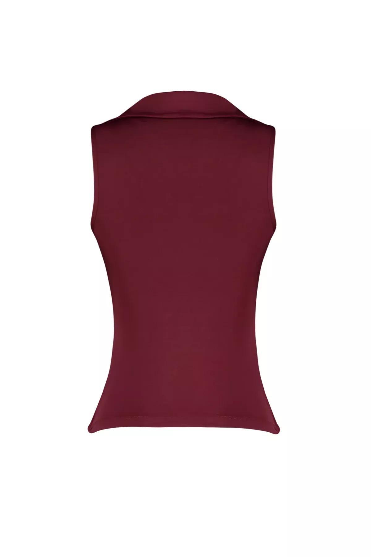 Burgundy Polo Neck Knitted Blouse, Burgundy, large image number 6