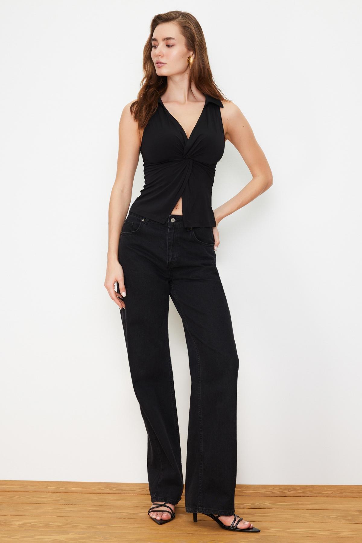 Black Polo Neck Knitted Blouse, , large image number 3