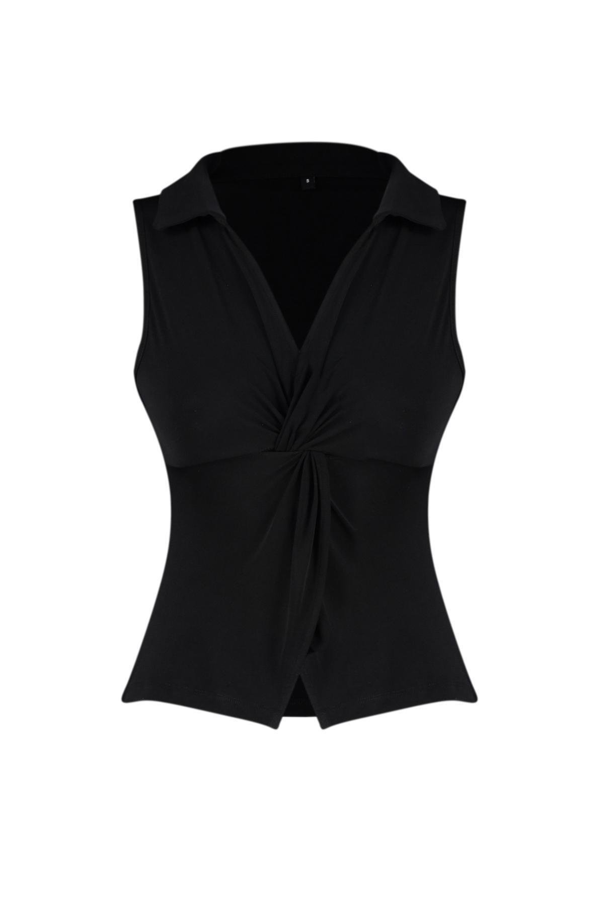 Black Polo Neck Knitted Blouse, , large image number 5