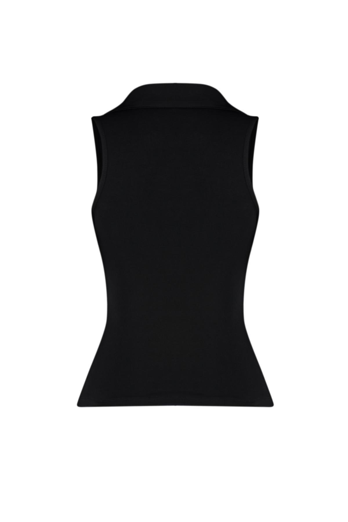 Black Polo Neck Knitted Blouse, , large image number 6