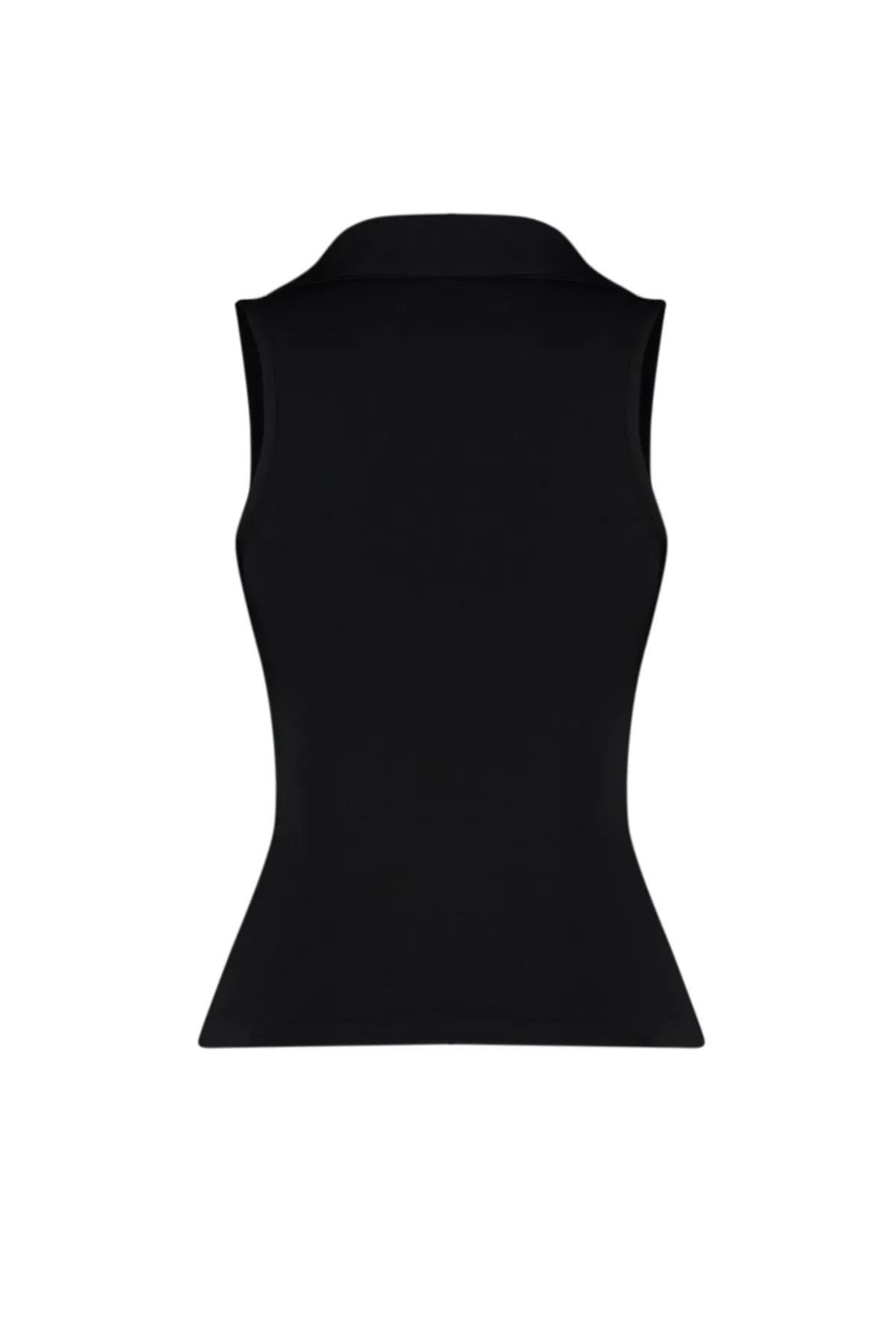 Black Polo Neck Knitted Blouse, BLACK, large image number 6