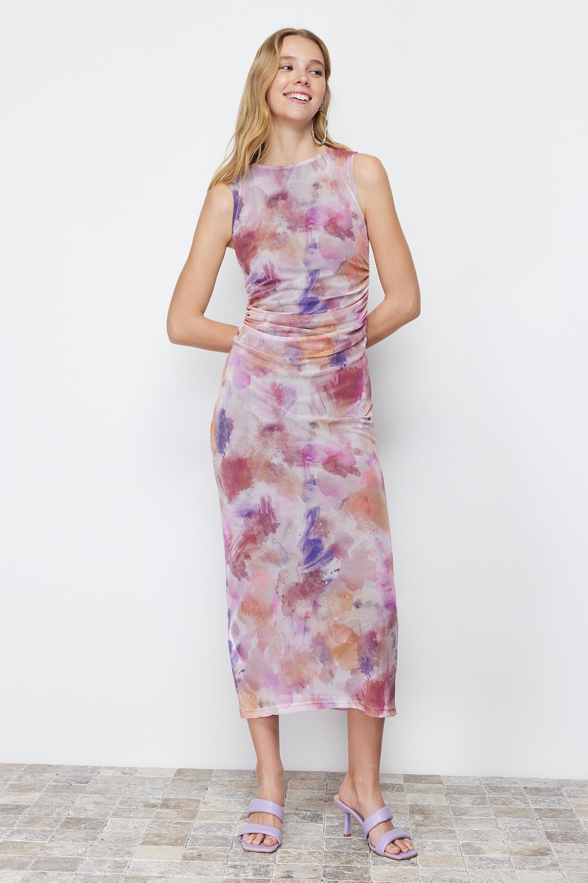 Lilac Tulle Knitted Maxi Dress, , large image number 2