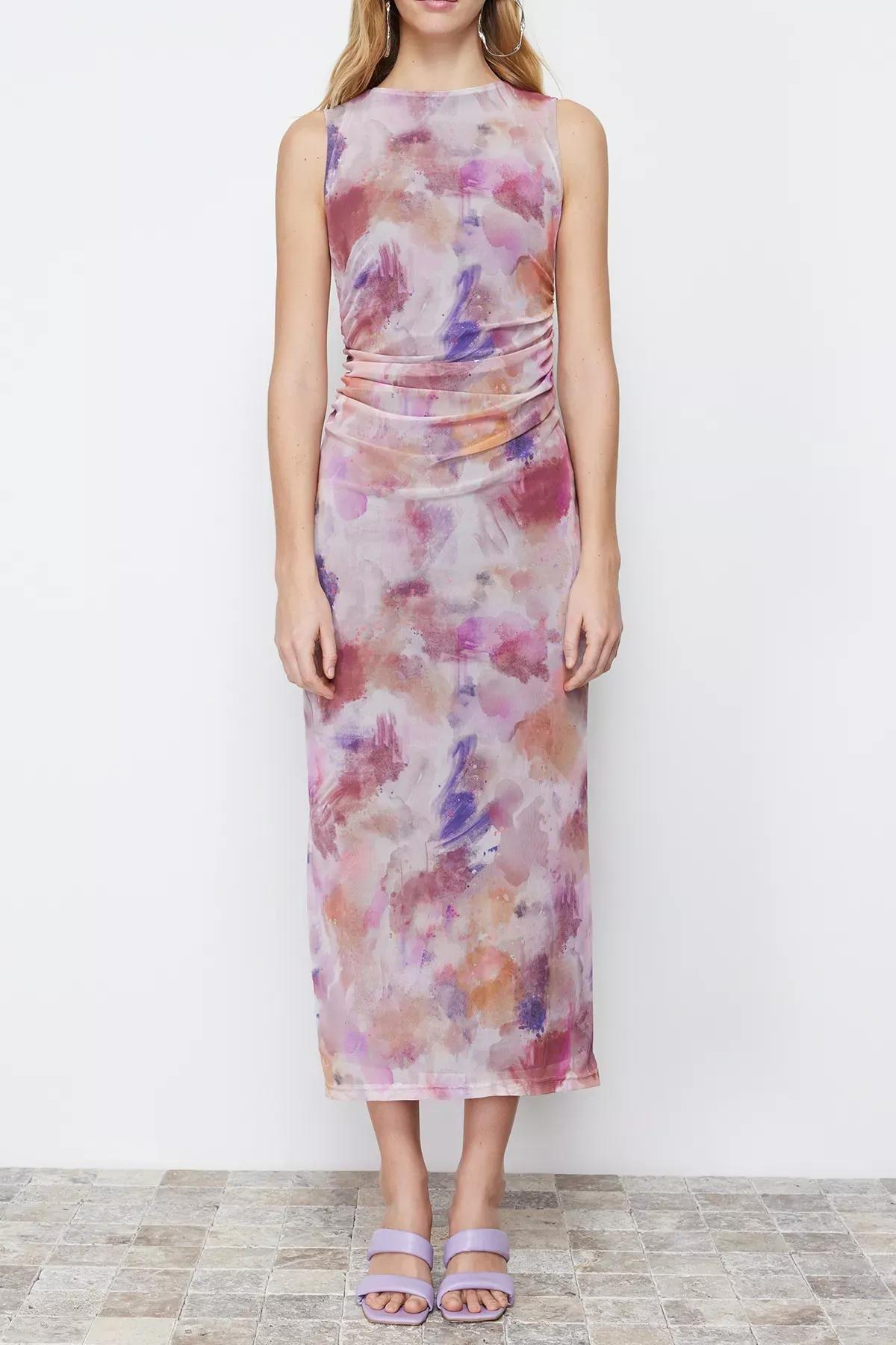 Lilac Tulle Knitted Maxi Dress, Lilac, large image number 3