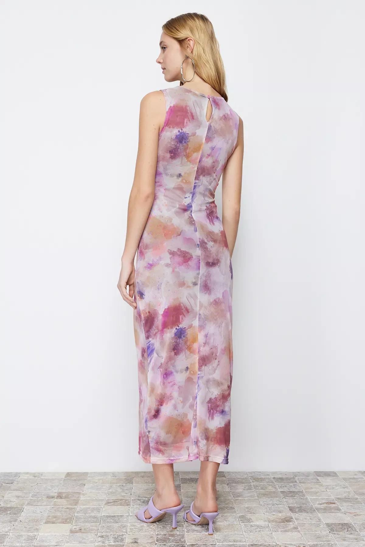 Lilac Tulle Knitted Maxi Dress, Lilac, large image number 4