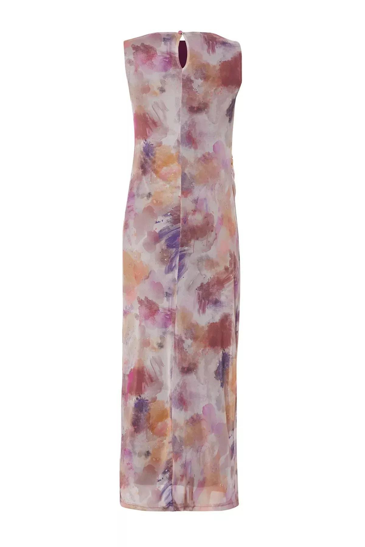 Lilac Tulle Knitted Maxi Dress, Lilac, large image number 5
