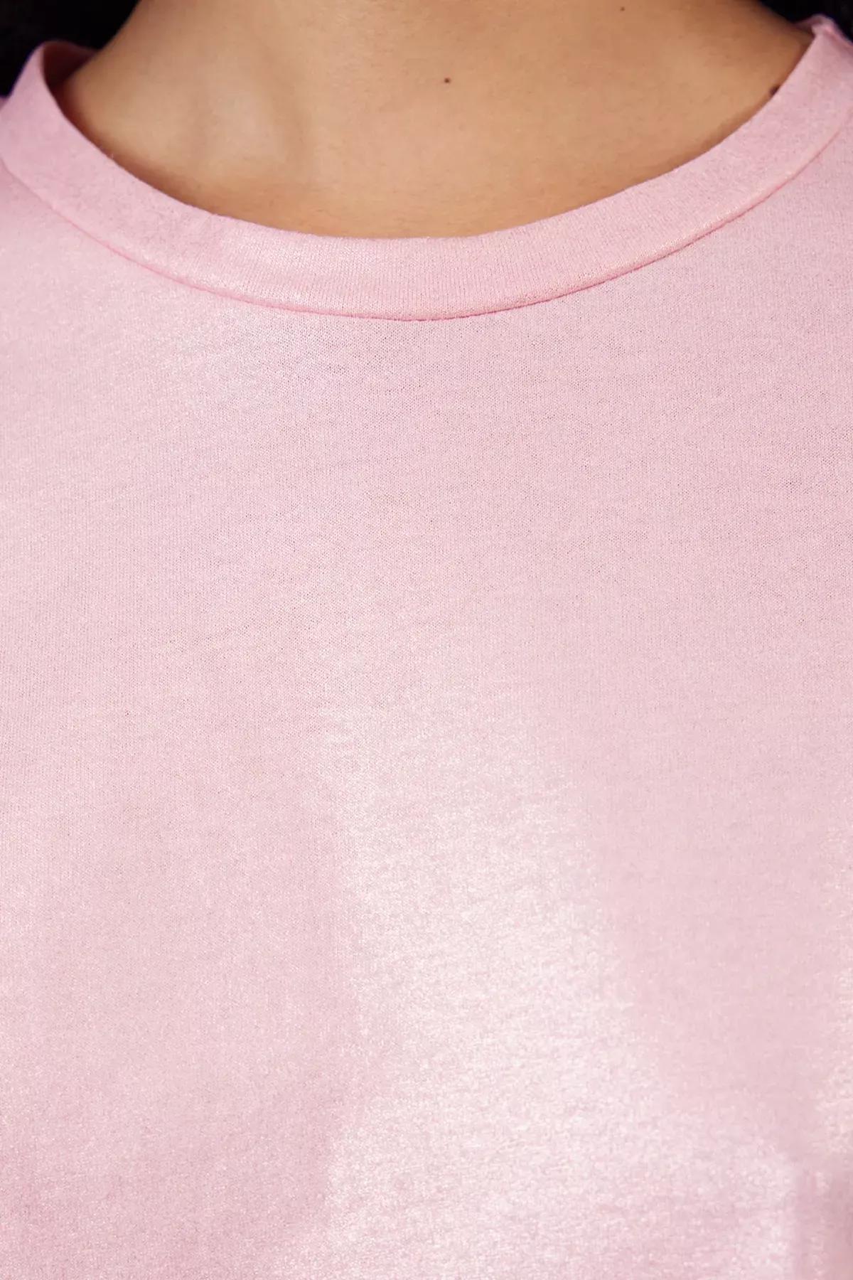 Pink Foil Printed Knit Blouse, Pink, large image number 3