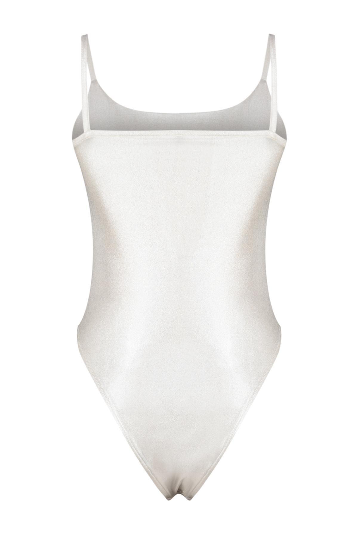Trendyol - Grey Bodysuit with Straps and Snap Fasteners