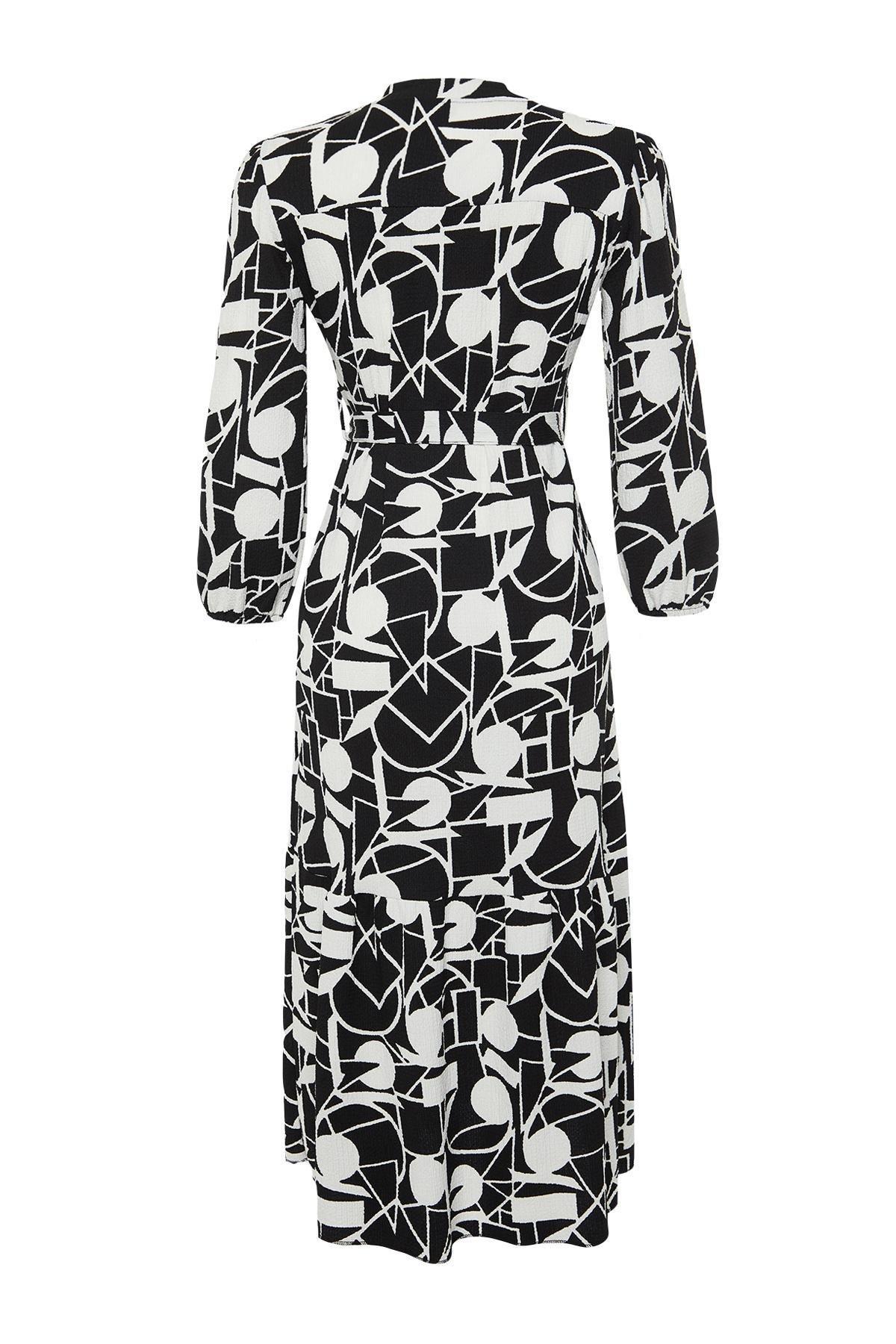 Black V-Neck Midi Length Knitted Dress, , large image number 6