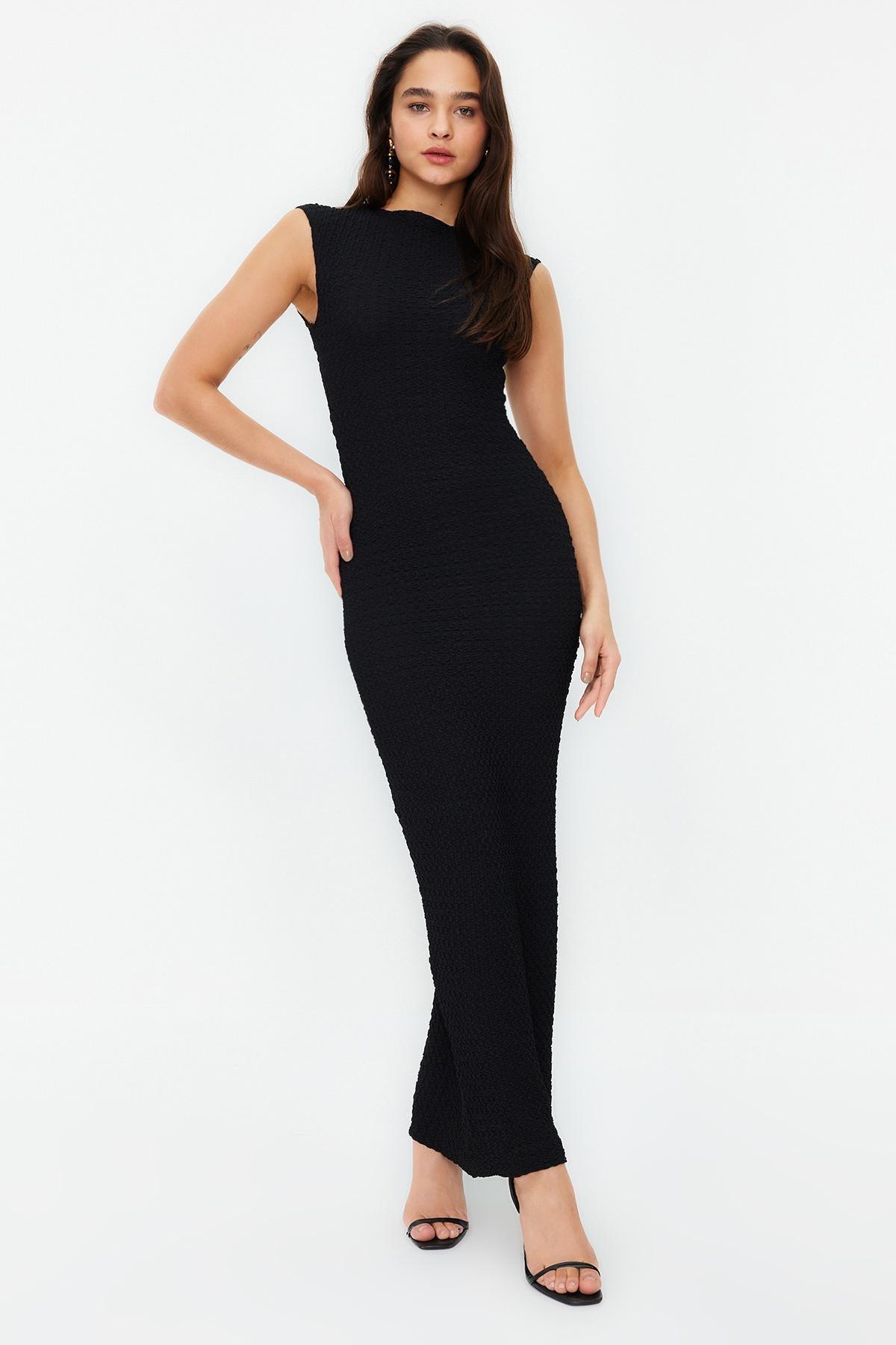 Black Moon Sleeve Knitted Midi Dress, , large image number 0