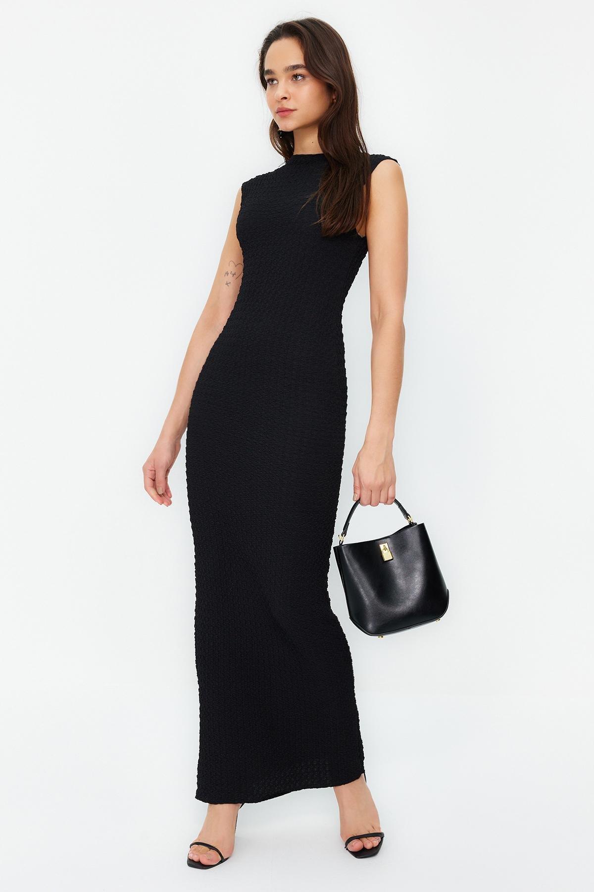Black Moon Sleeve Knitted Midi Dress, , large image number 1