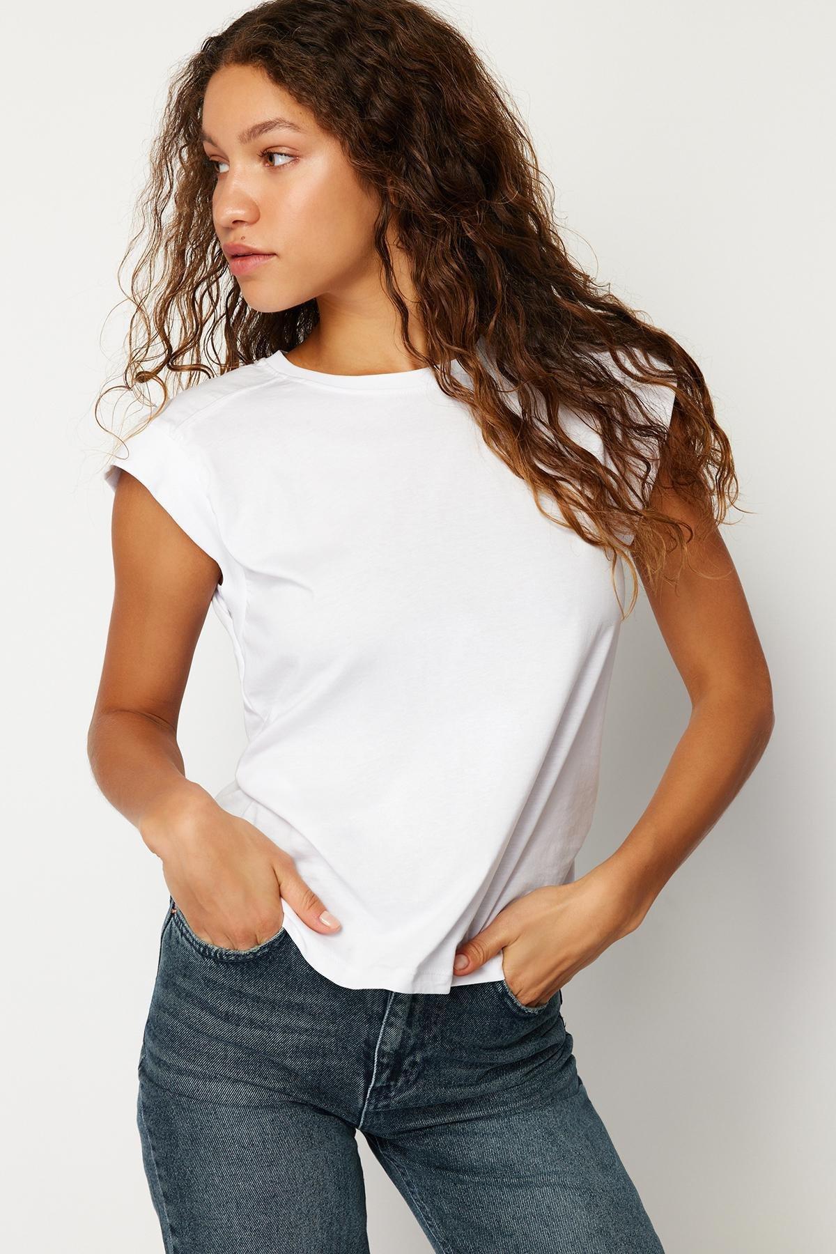 White Ribbed Knitted T-Shirt, , large image number 2