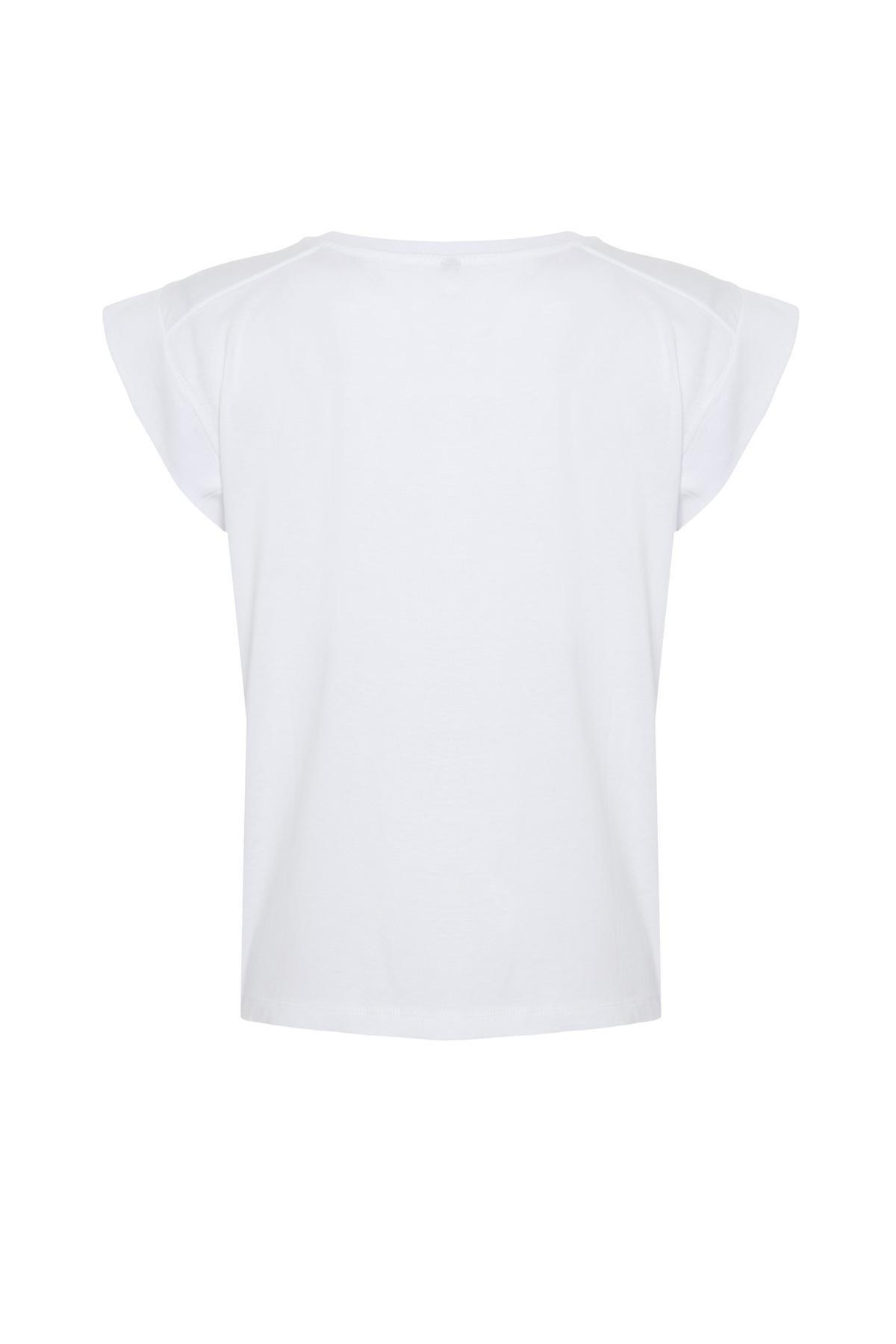 White Ribbed Knitted T-Shirt, , large image number 5