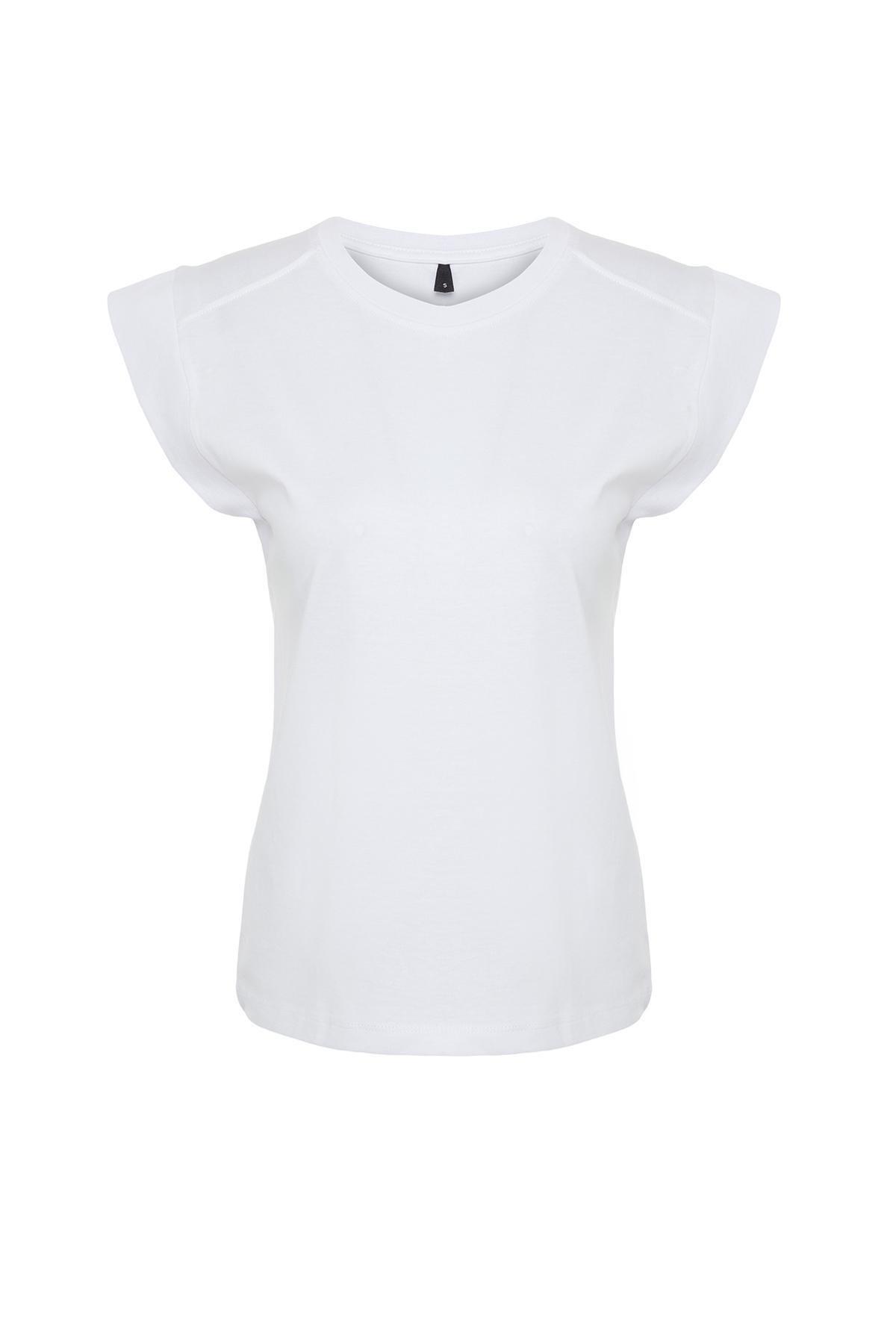 White Ribbed Knitted T-Shirt, , large image number 6
