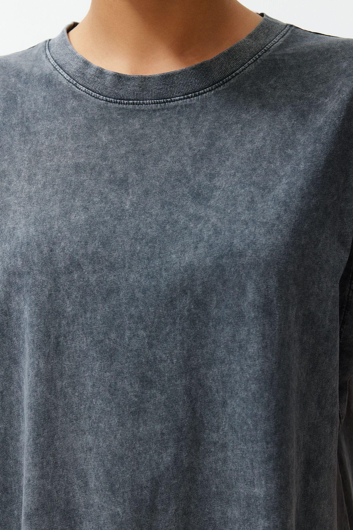 Grey Faded Moon Sleeve Relaxed Midi Dress, , large image number 4