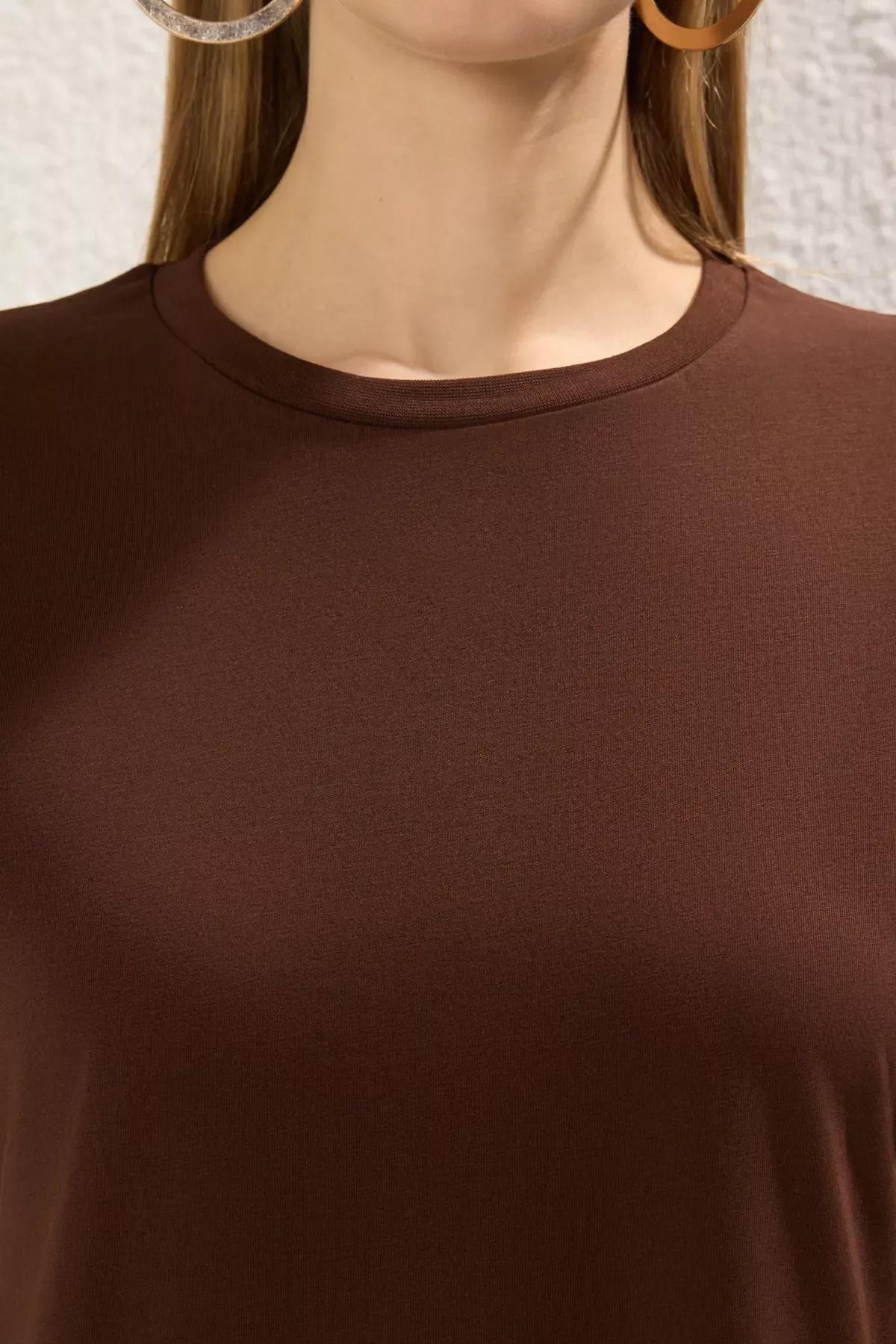 Brown Slit Knitted T-Shirt Dress, , large image number 2