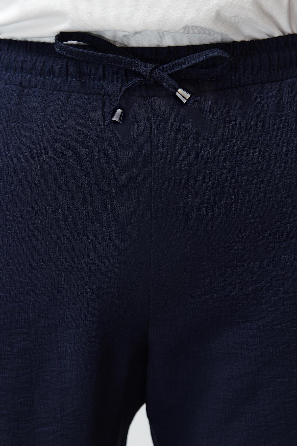Navy Plus Size Elastic Waisted Linen Trousers, , large image number 8